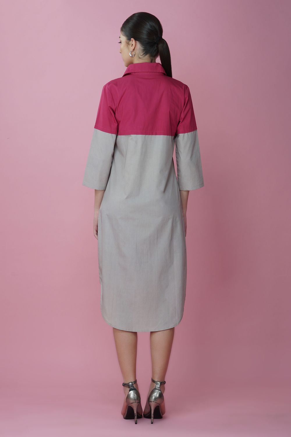 Ecru and magenta long shirt dress