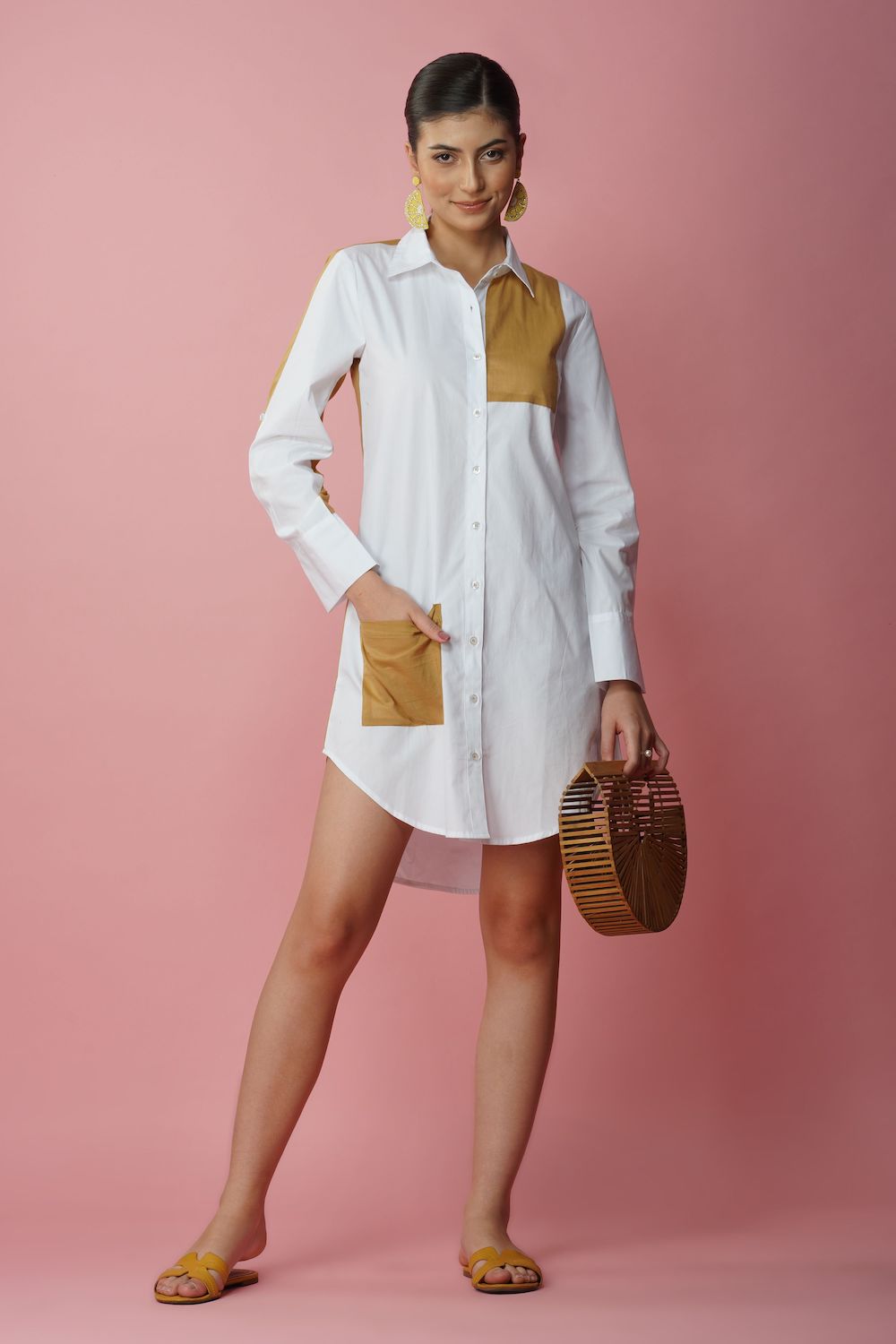 Summer shirt dress with patch pockets