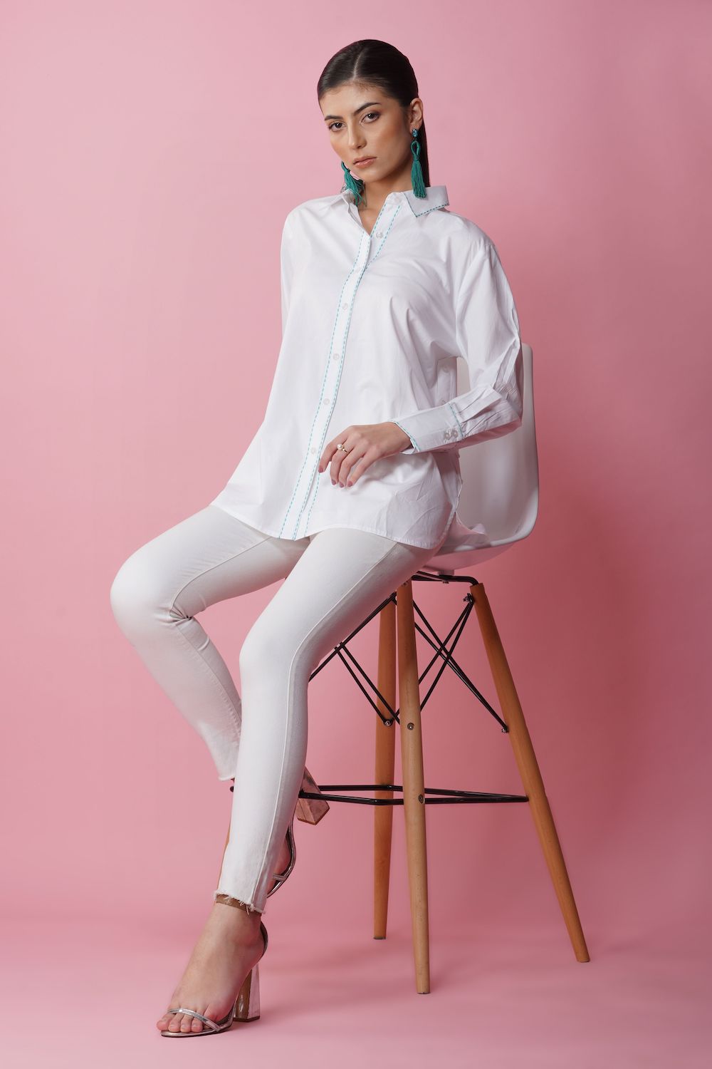 Classic white shirt with running stitch embroidery