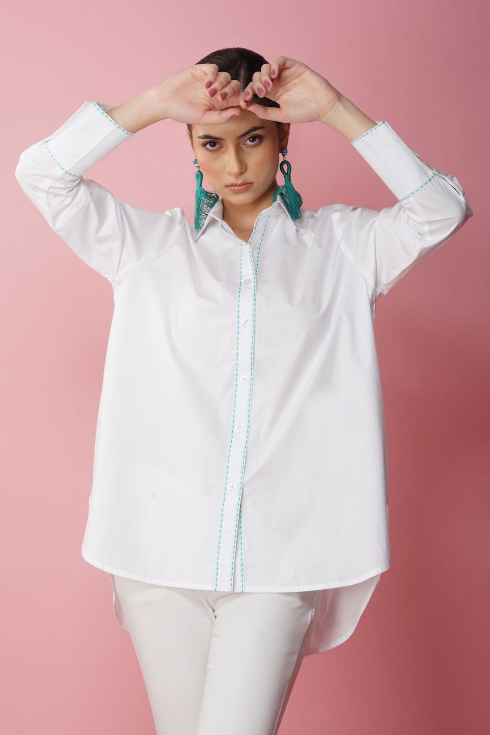 Classic white shirt with running stitch embroidery