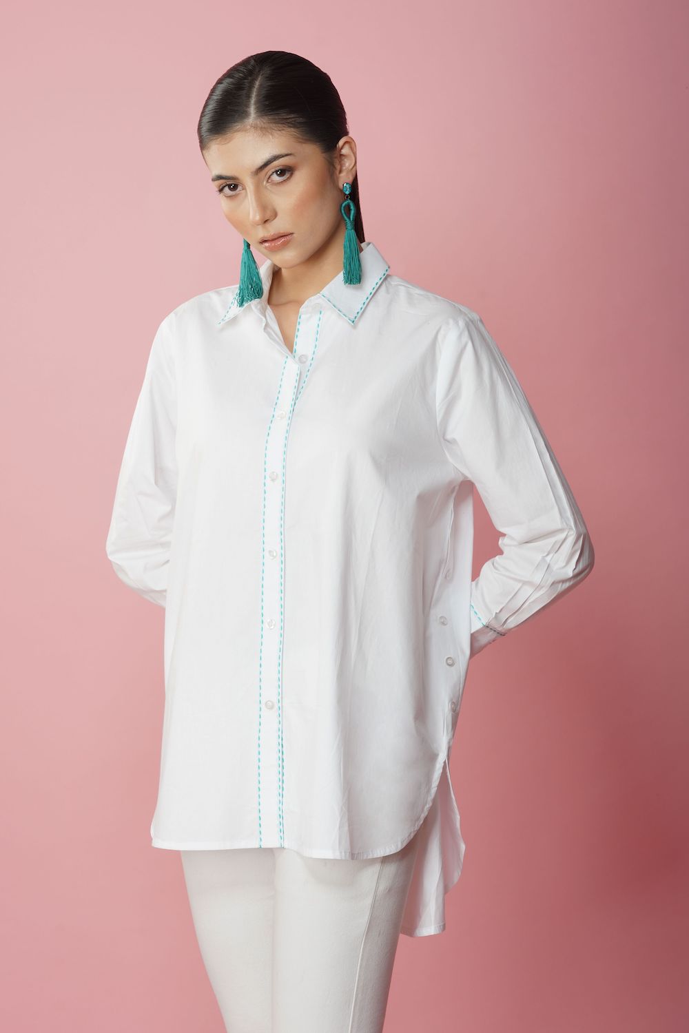 Classic white shirt with running stitch embroidery