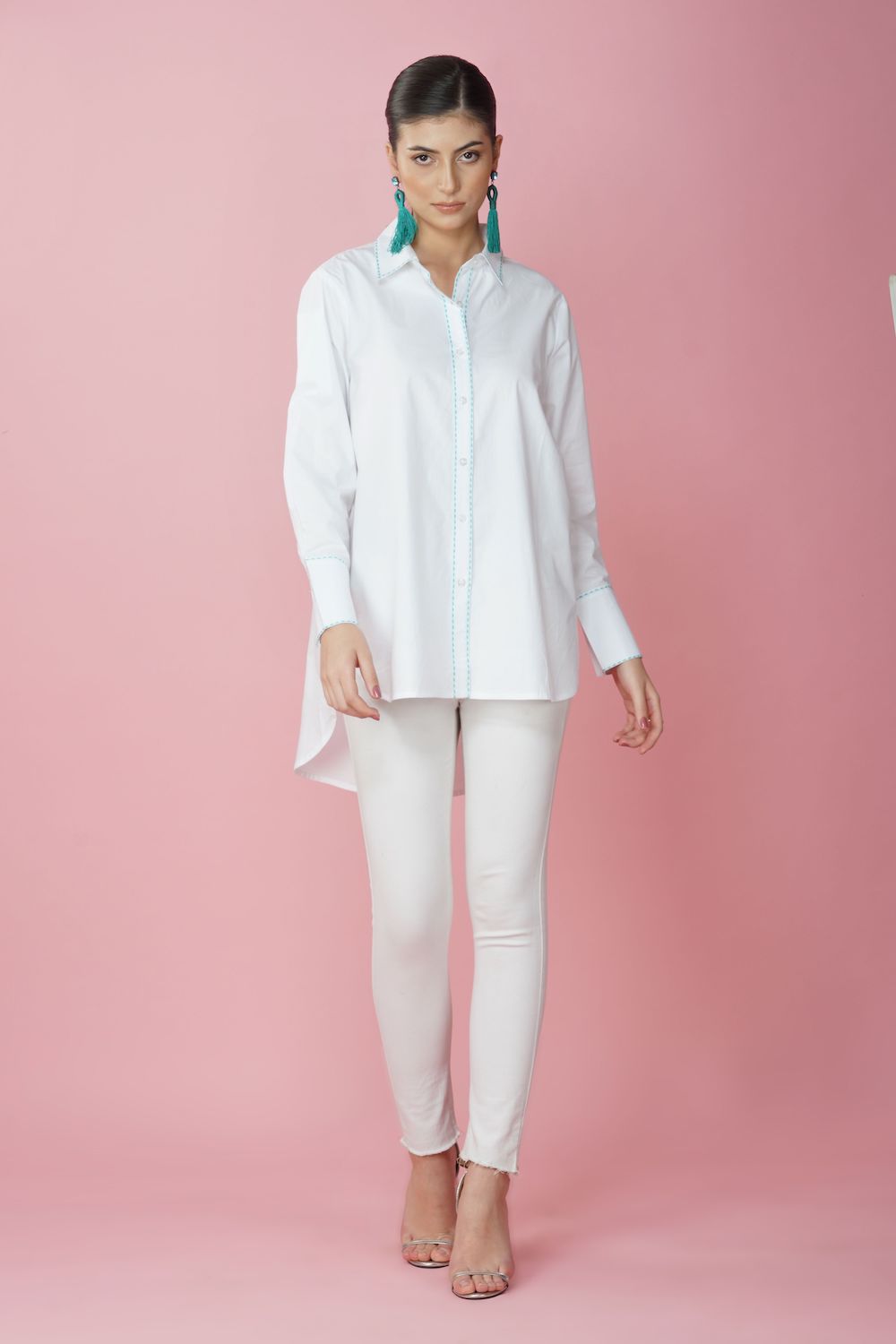 Classic white shirt with running stitch embroidery