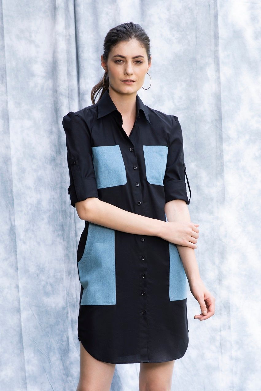 Hide and seek roll up sleeves rogue shirt dress