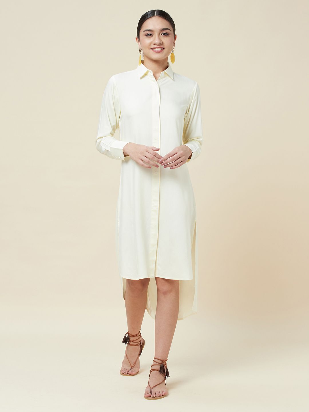 Melanie lemon high low shirt dress with rounded hem