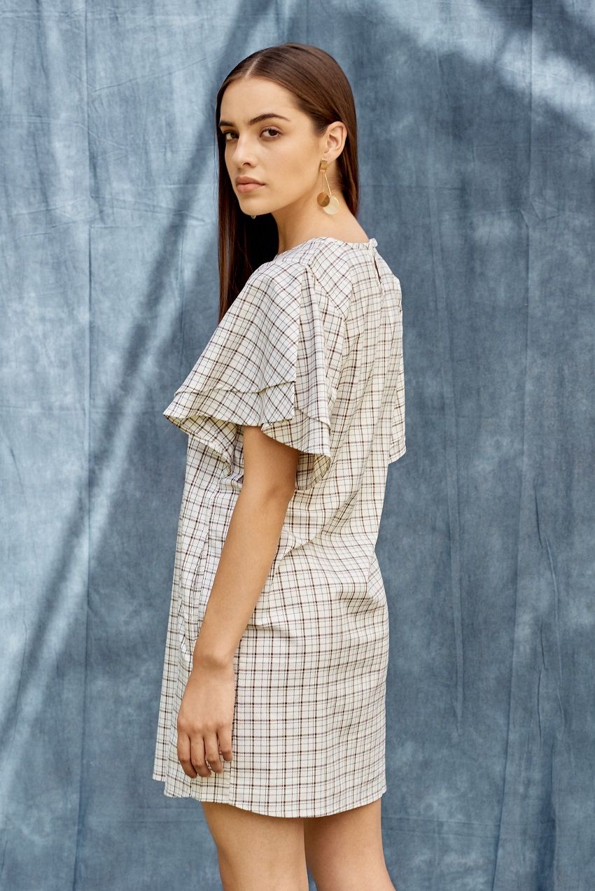 Stand out checked layered ruffled sleeves knee length dress