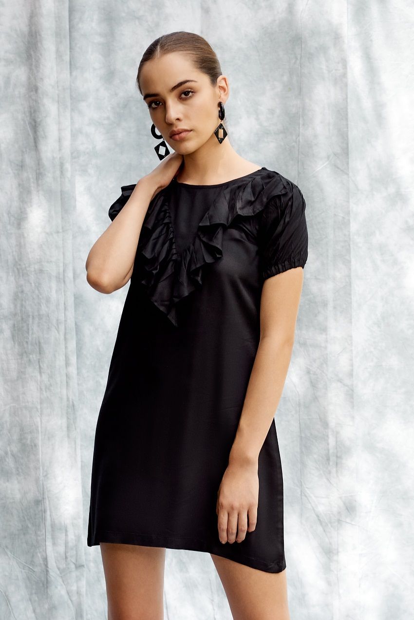 Black flounce trimmed dress