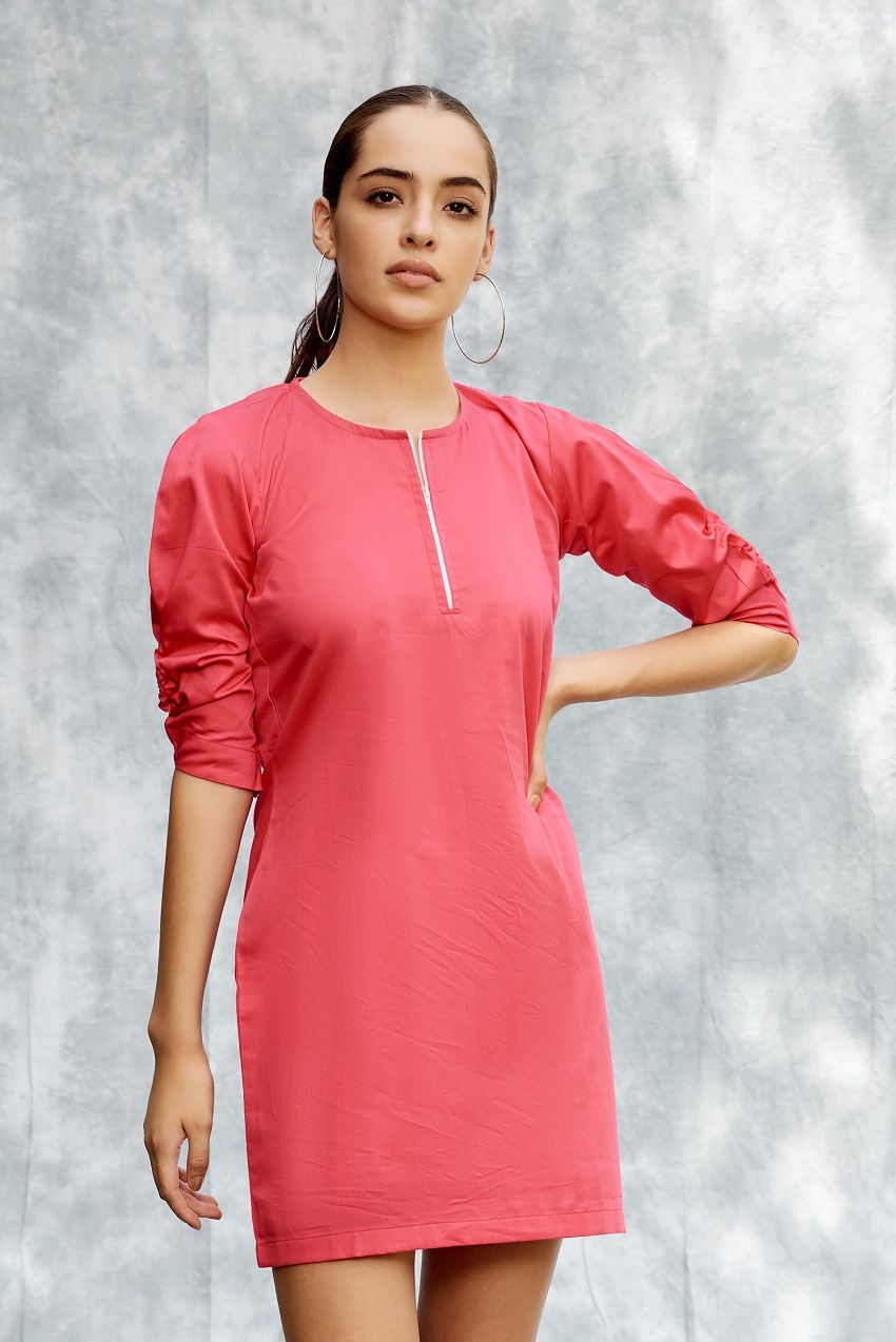 Hot pink ruffled sleeves short dress