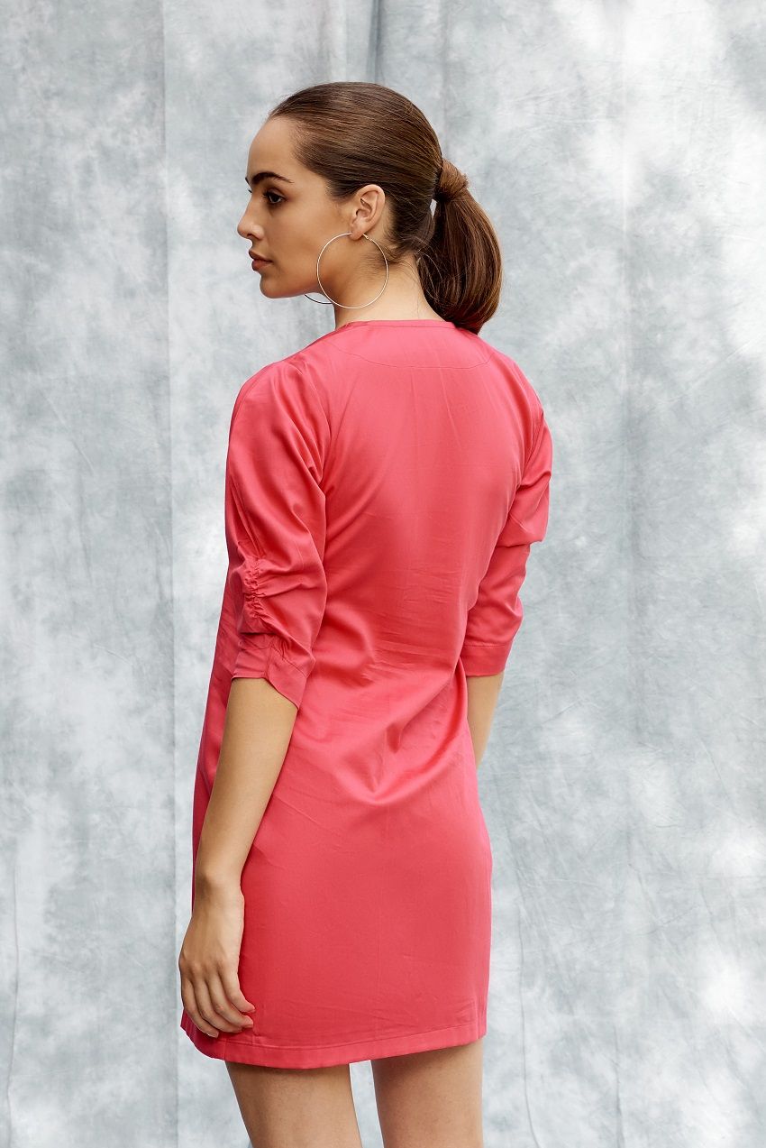 Hot pink ruffled sleeves short dress