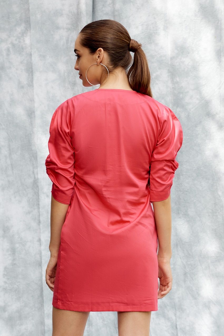 Hot pink ruffled sleeves short dress