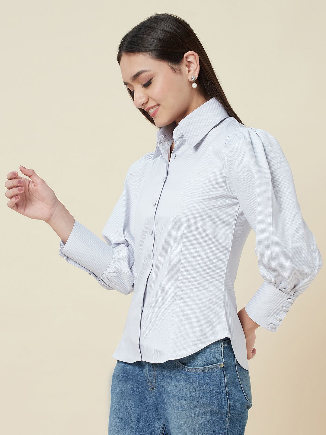 Grey gigot sleeves relaxed silhouette shirt