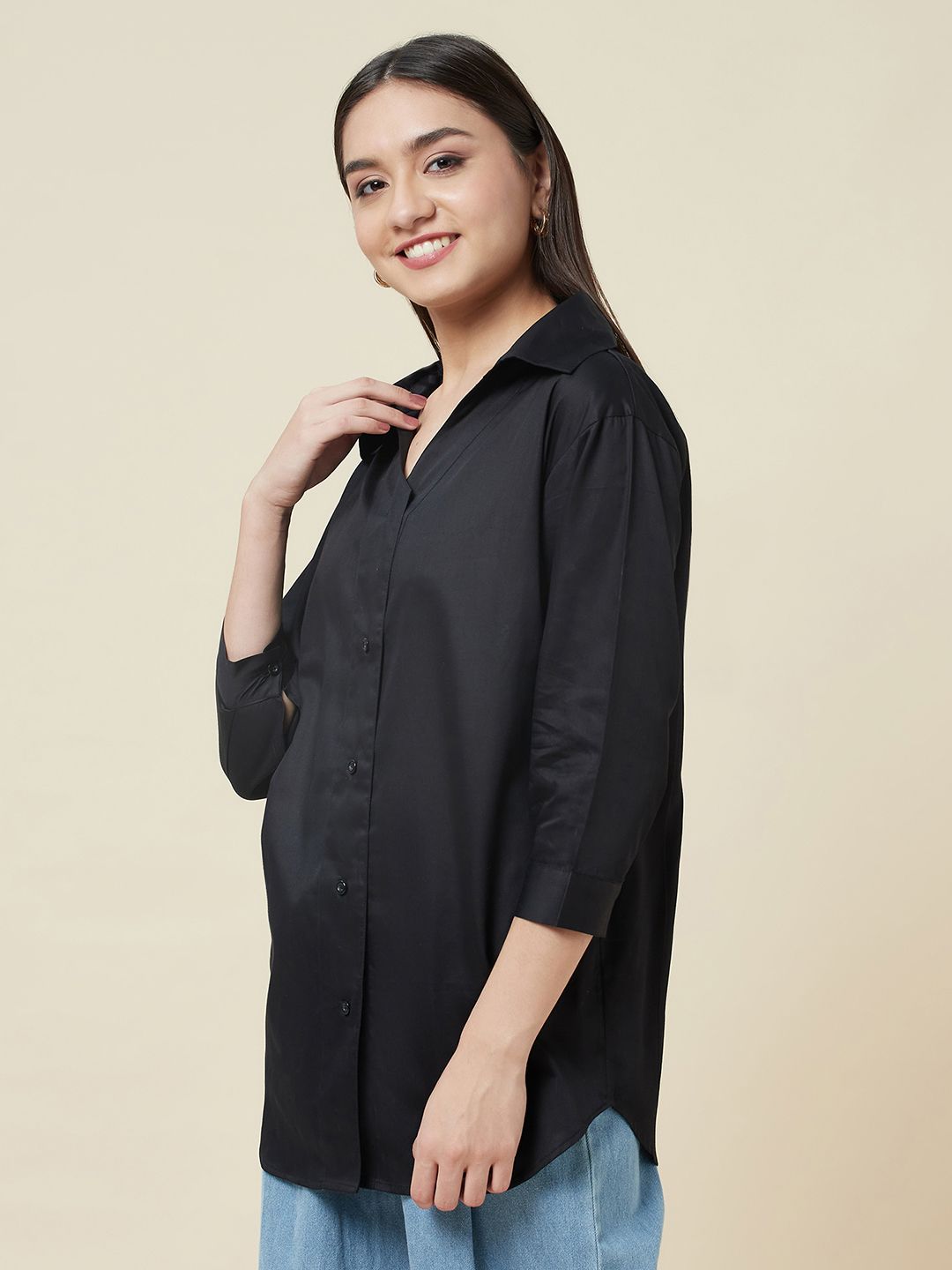 Black versatile multiway collared tailored shirt