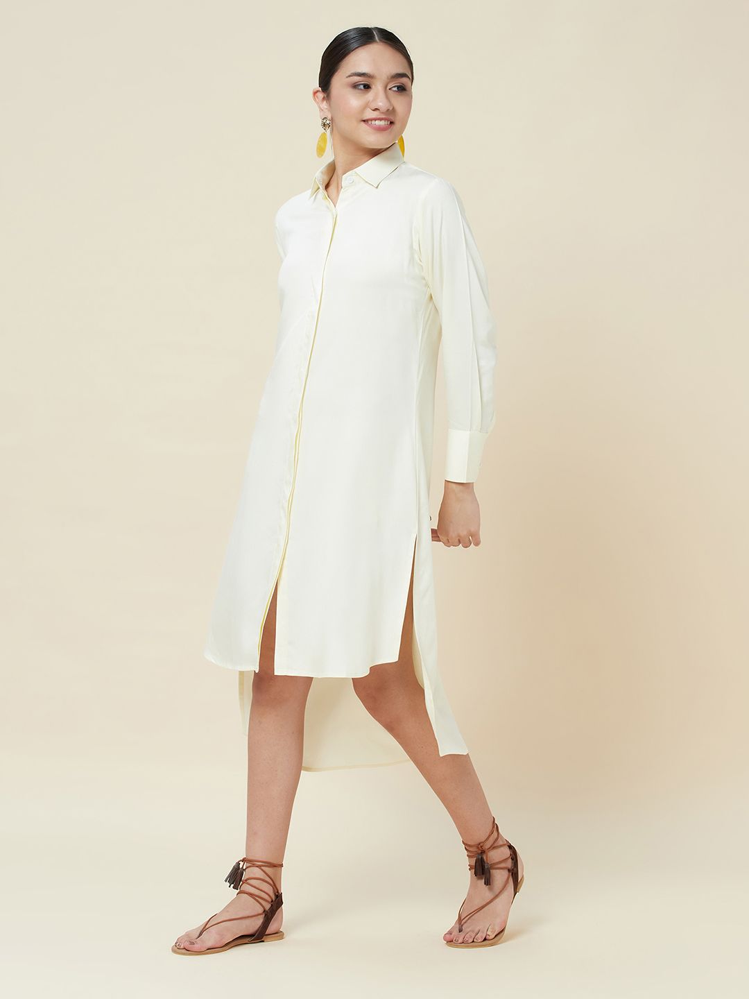 Melanie lemon high low shirt dress with rounded hem