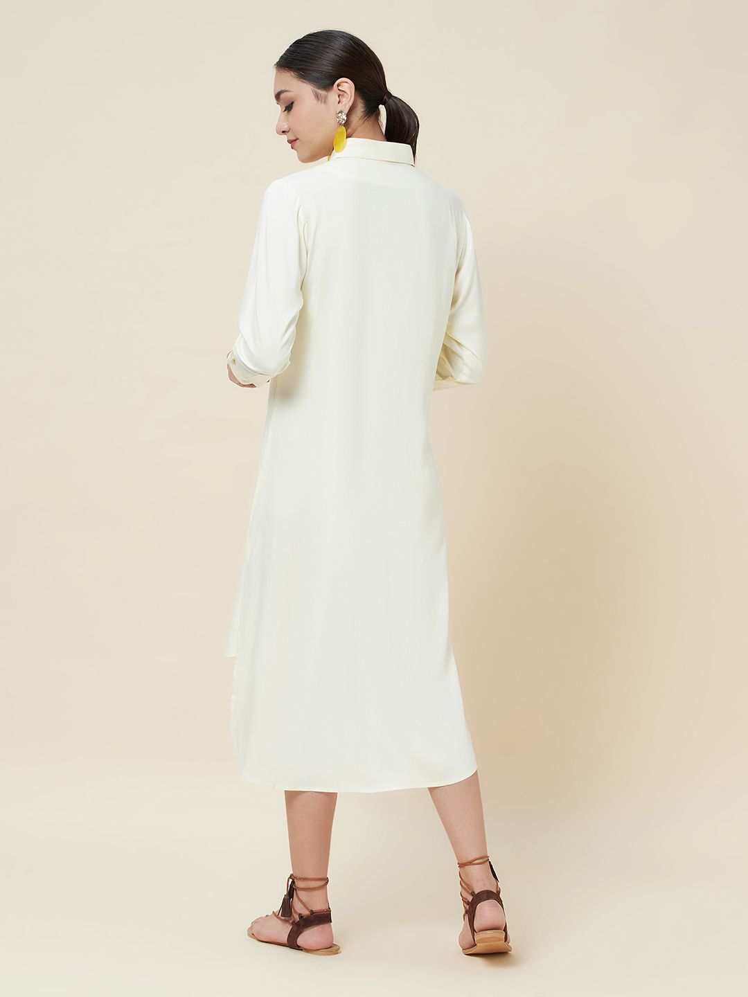 Melanie lemon high low shirt dress with rounded hem