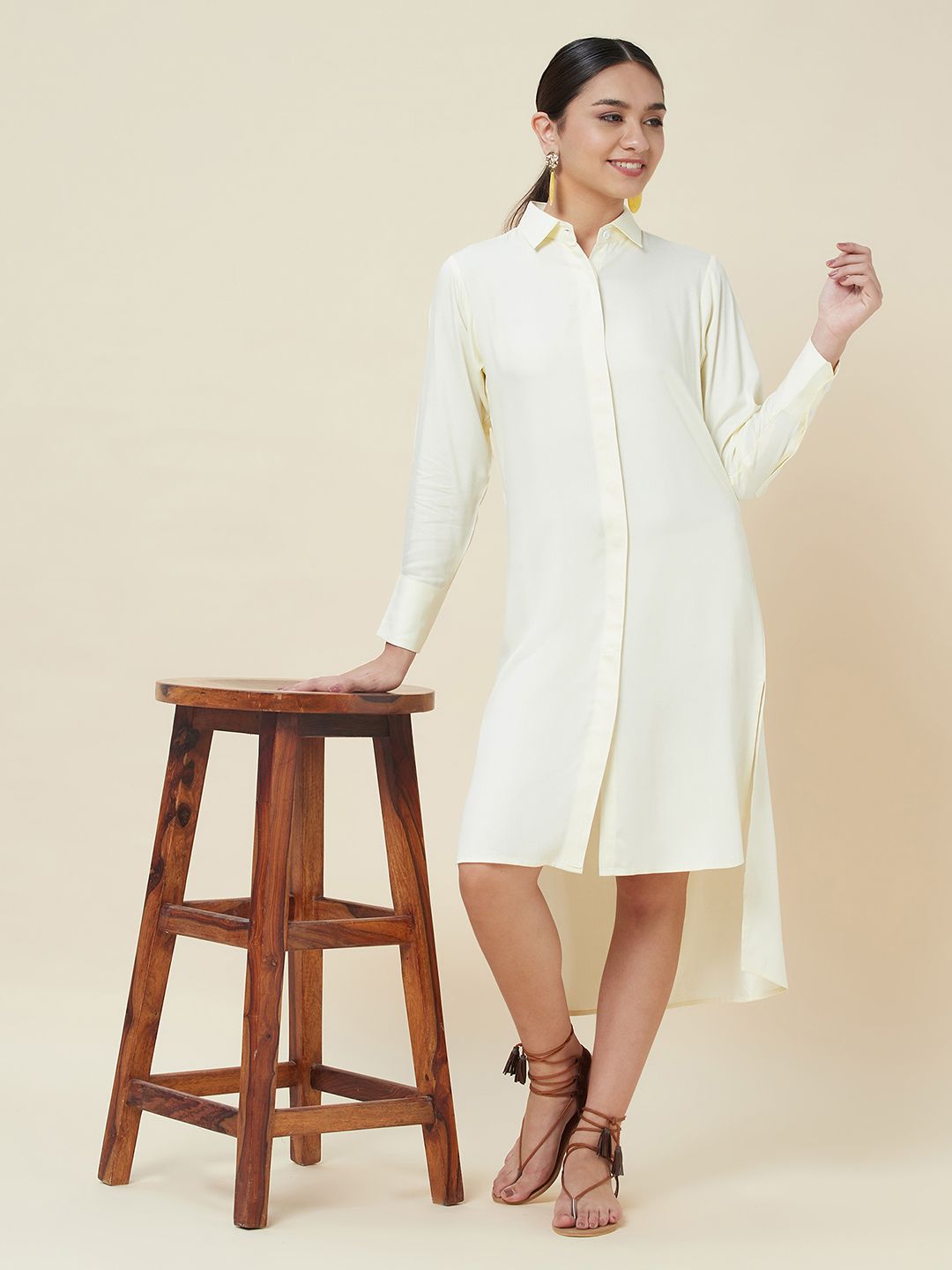 Melanie lemon high low shirt dress with rounded hem