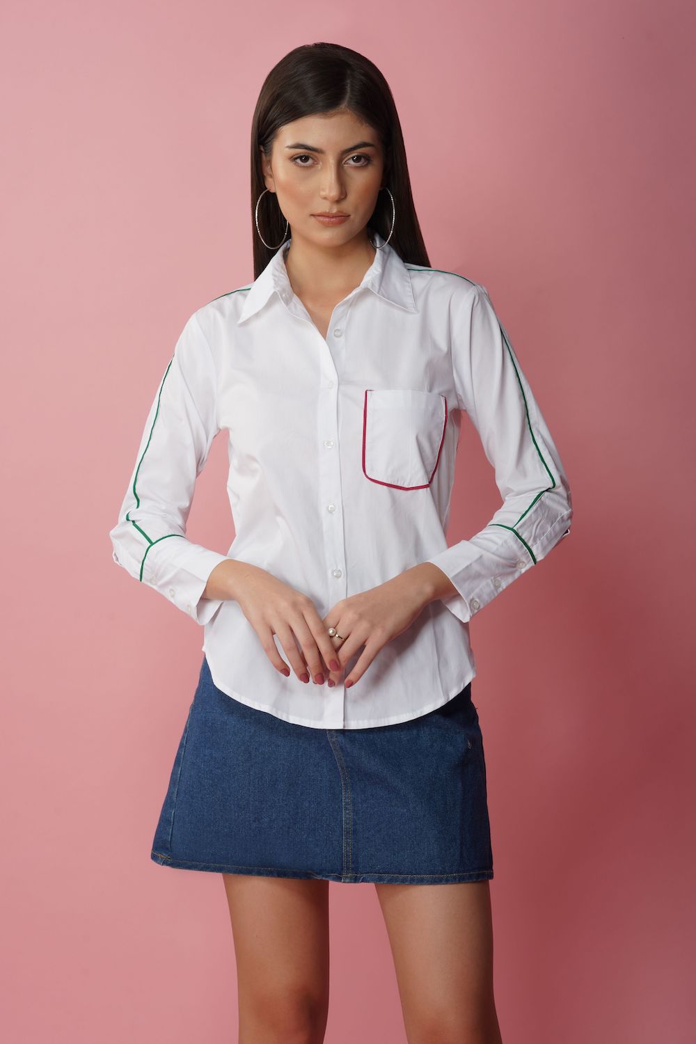 White shirt with multicolour piping