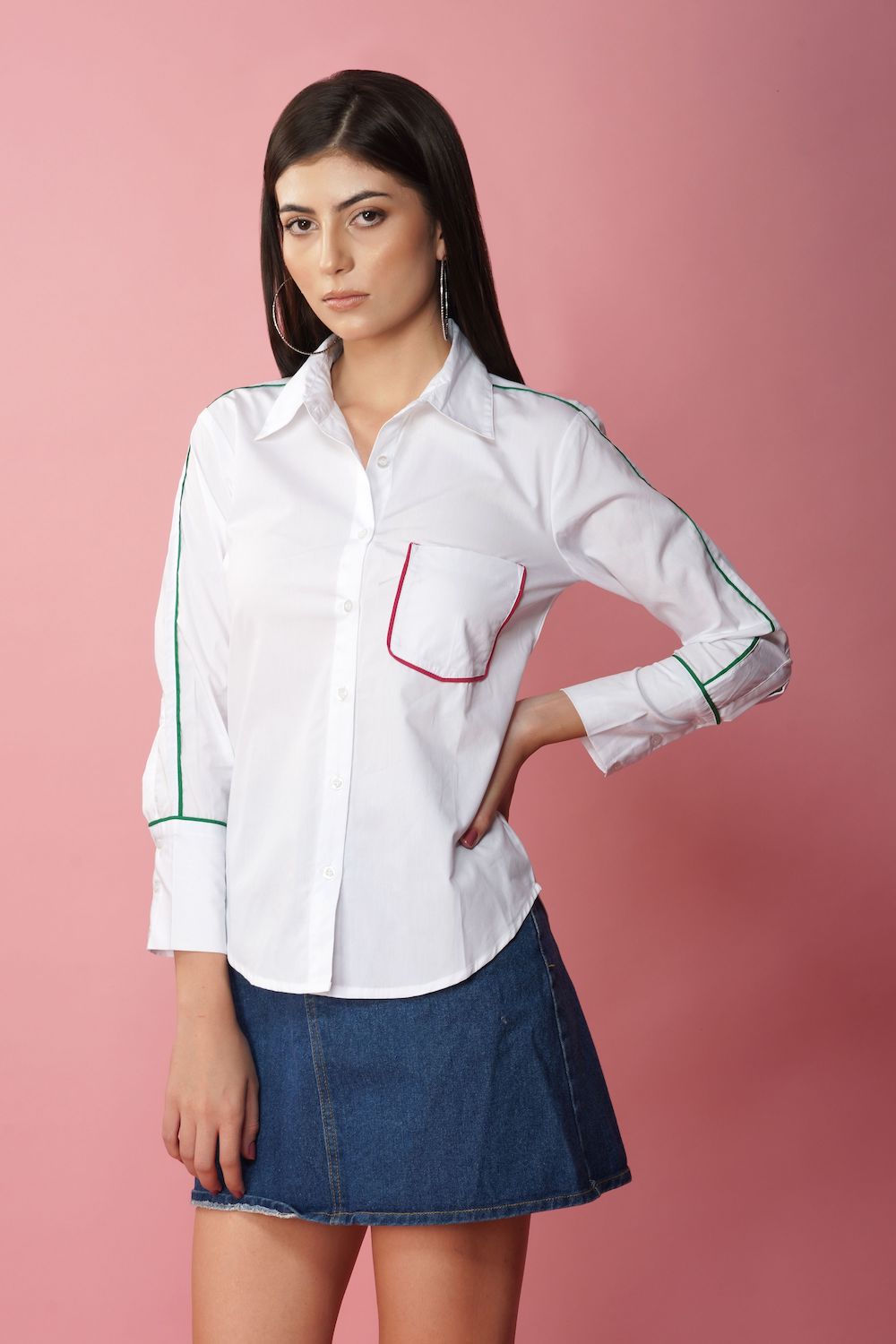 White shirt with multicolour piping