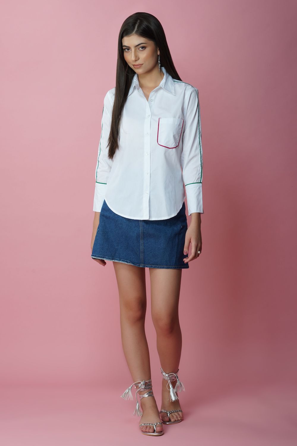 White shirt with multicolour piping