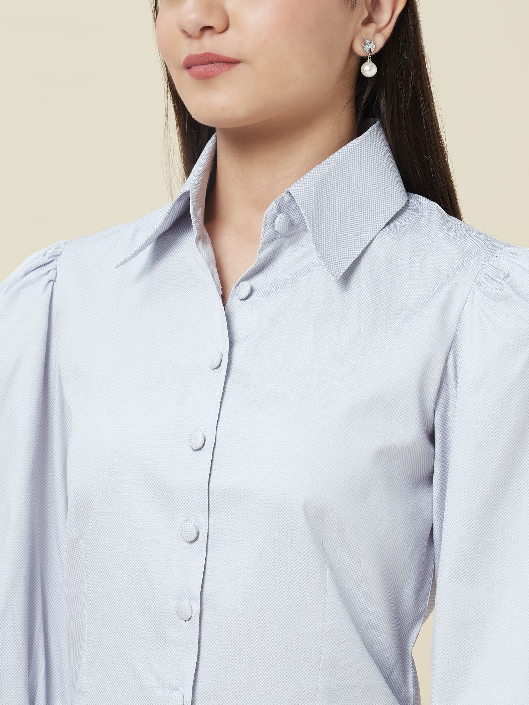 Grey gigot sleeves relaxed silhouette shirt