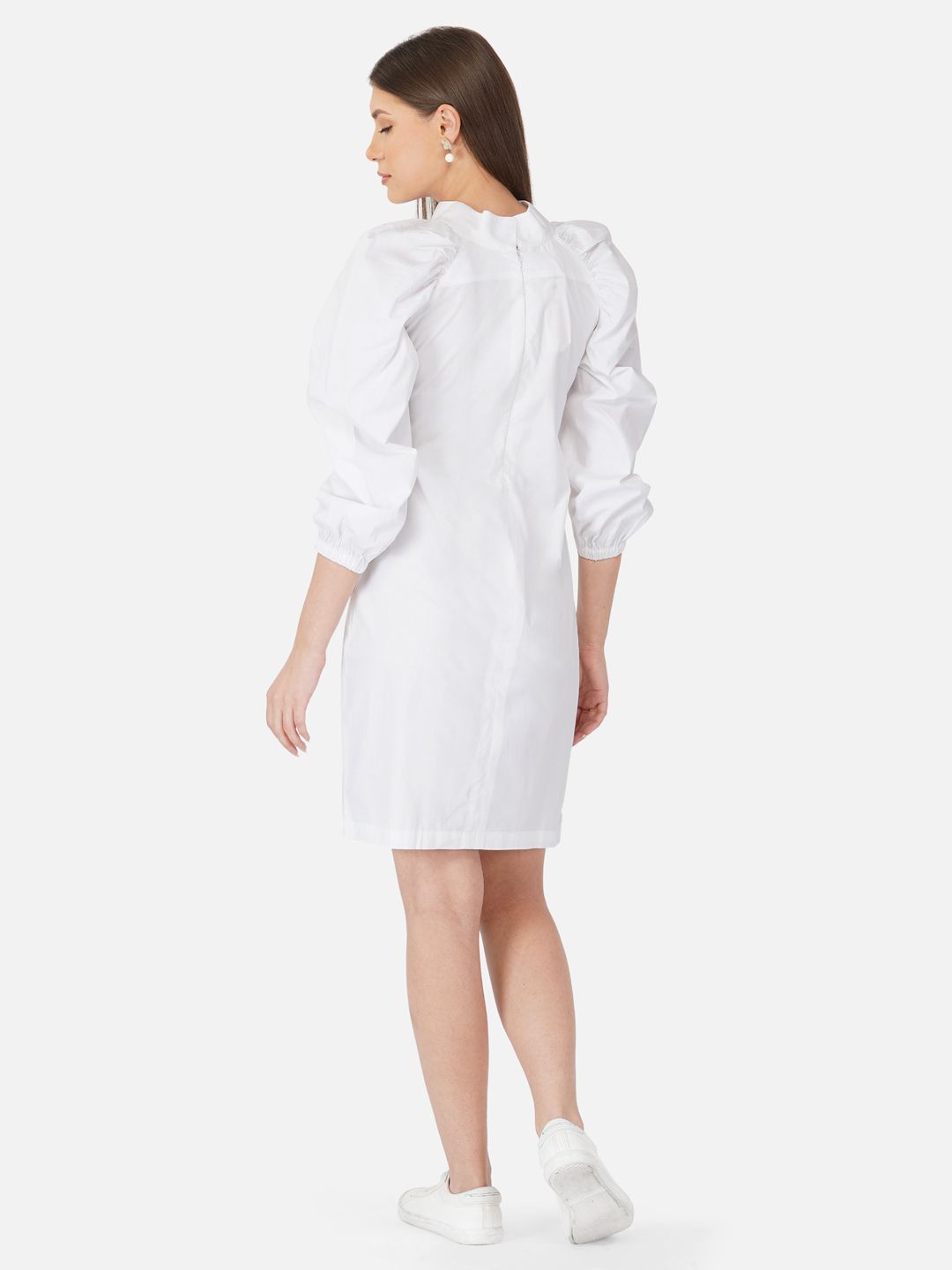 White puffed sleeves dress with multicolour stripes