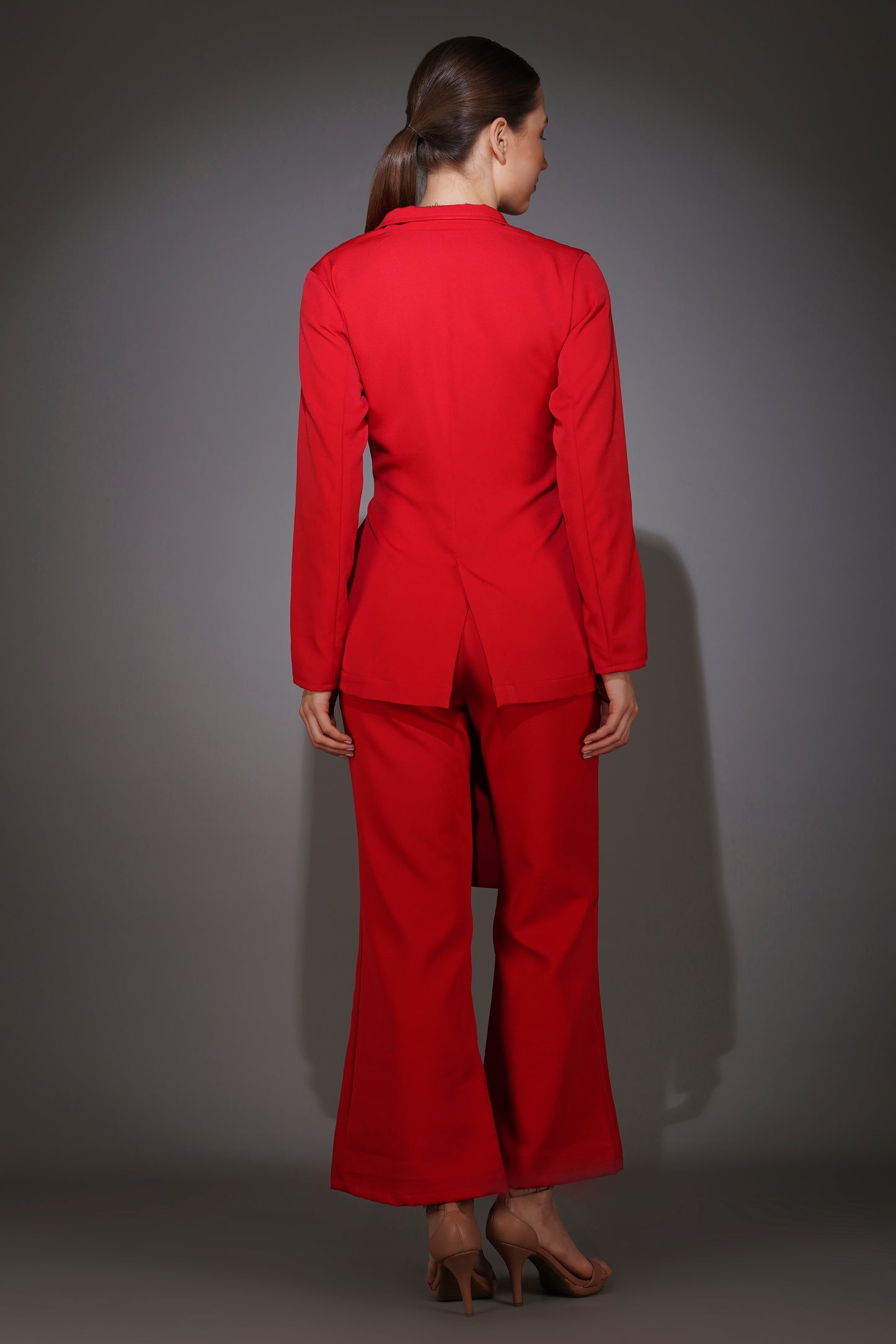 Red Front Tie Blazer Suit