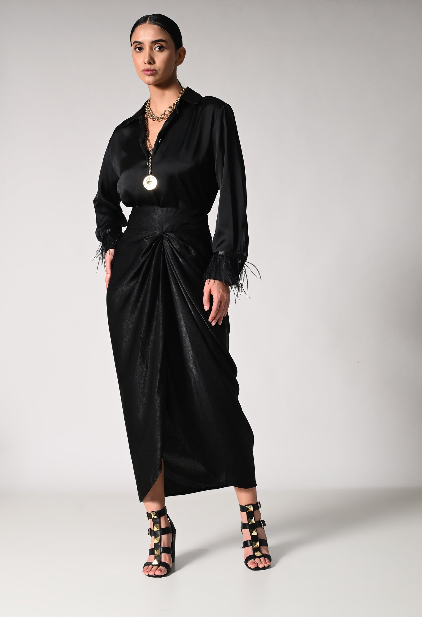 Midnight Shirt and Draped Skirt Set