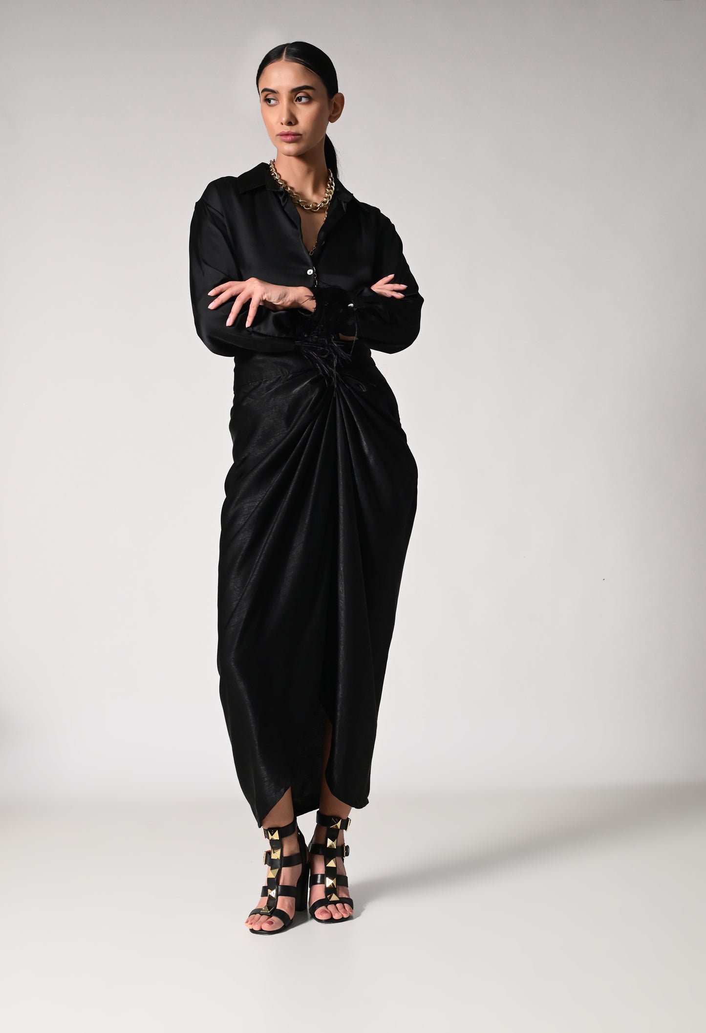 Midnight Shirt and Draped Skirt Set