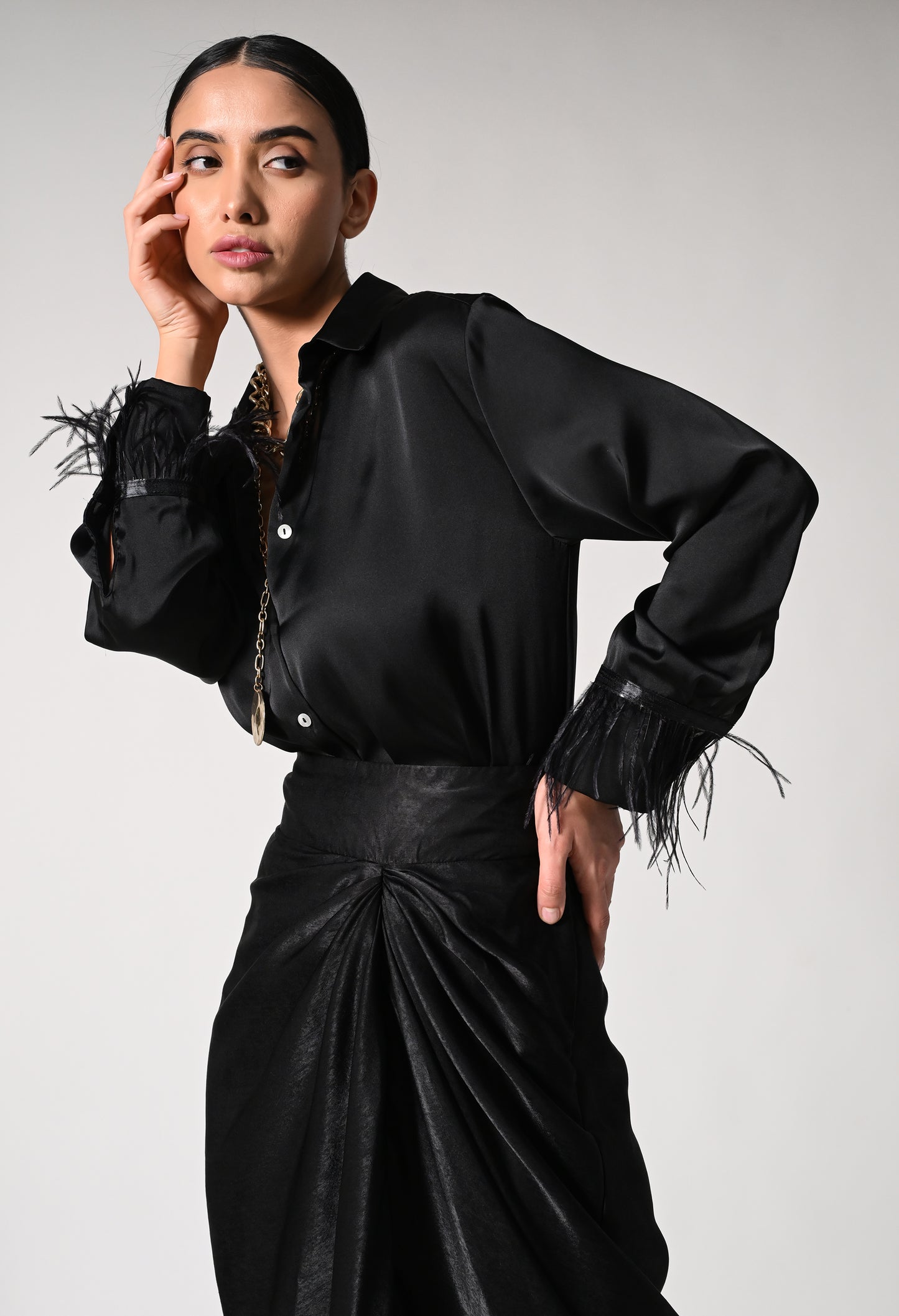 Midnight Shirt and Draped Skirt Set