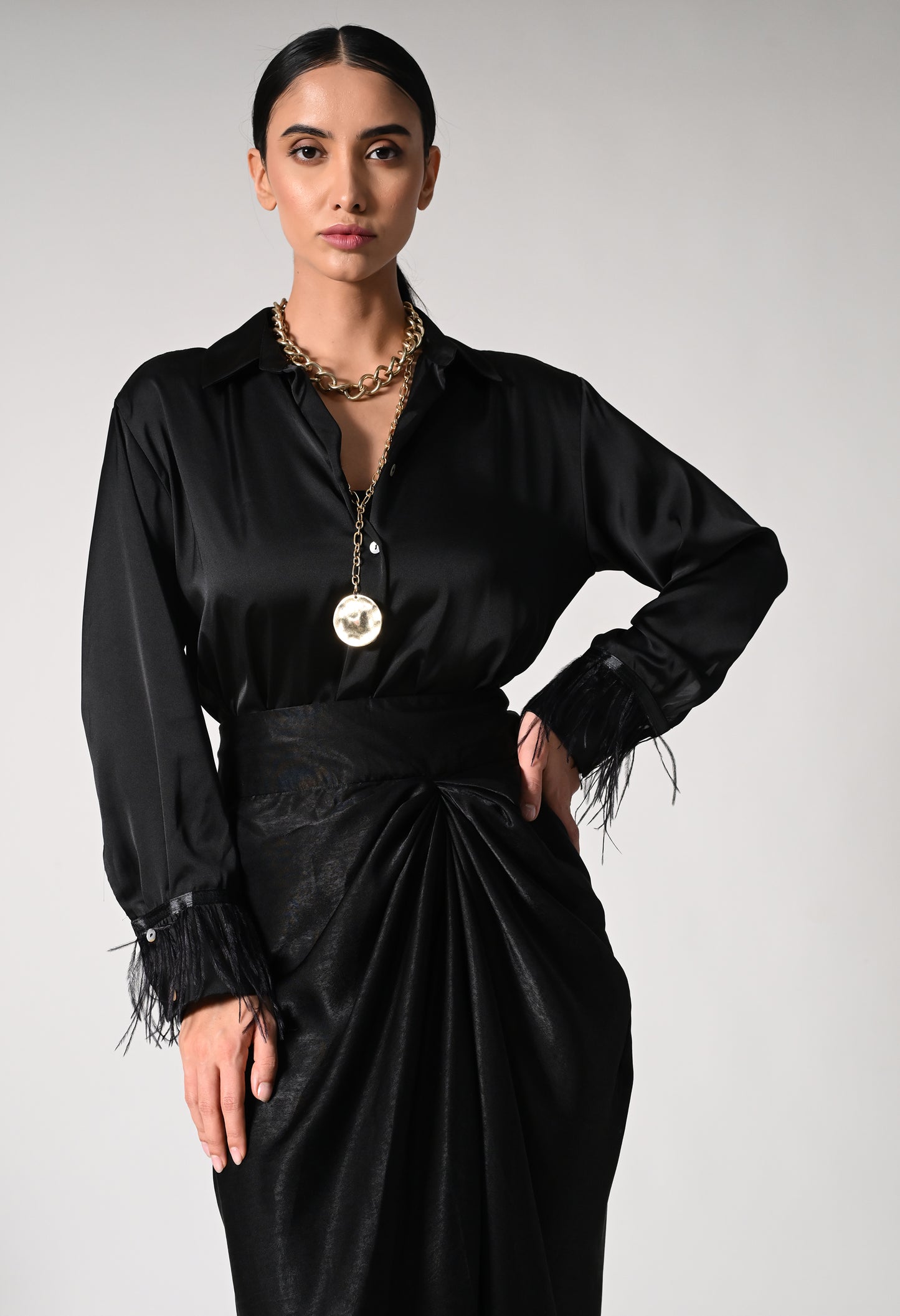 Midnight Shirt and Draped Skirt Set