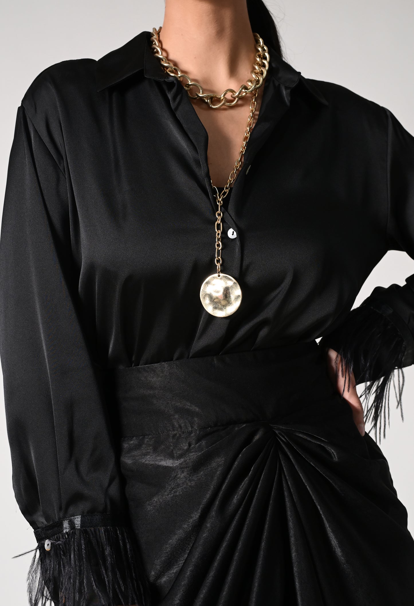 Midnight Shirt and Draped Skirt Set