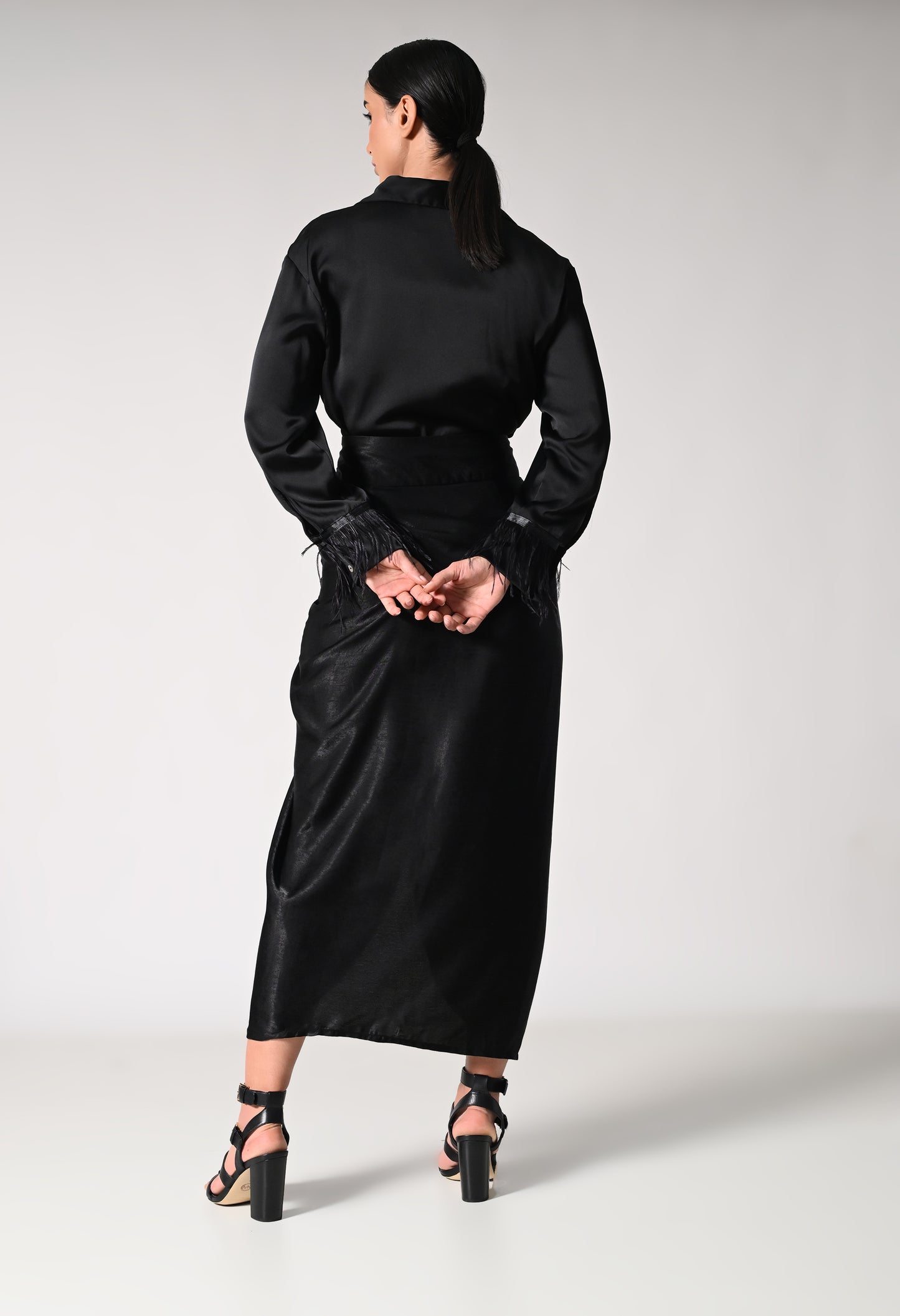 Midnight Shirt and Draped Skirt Set