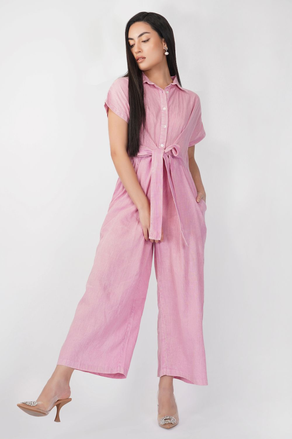 Light pink linen jumpsuit