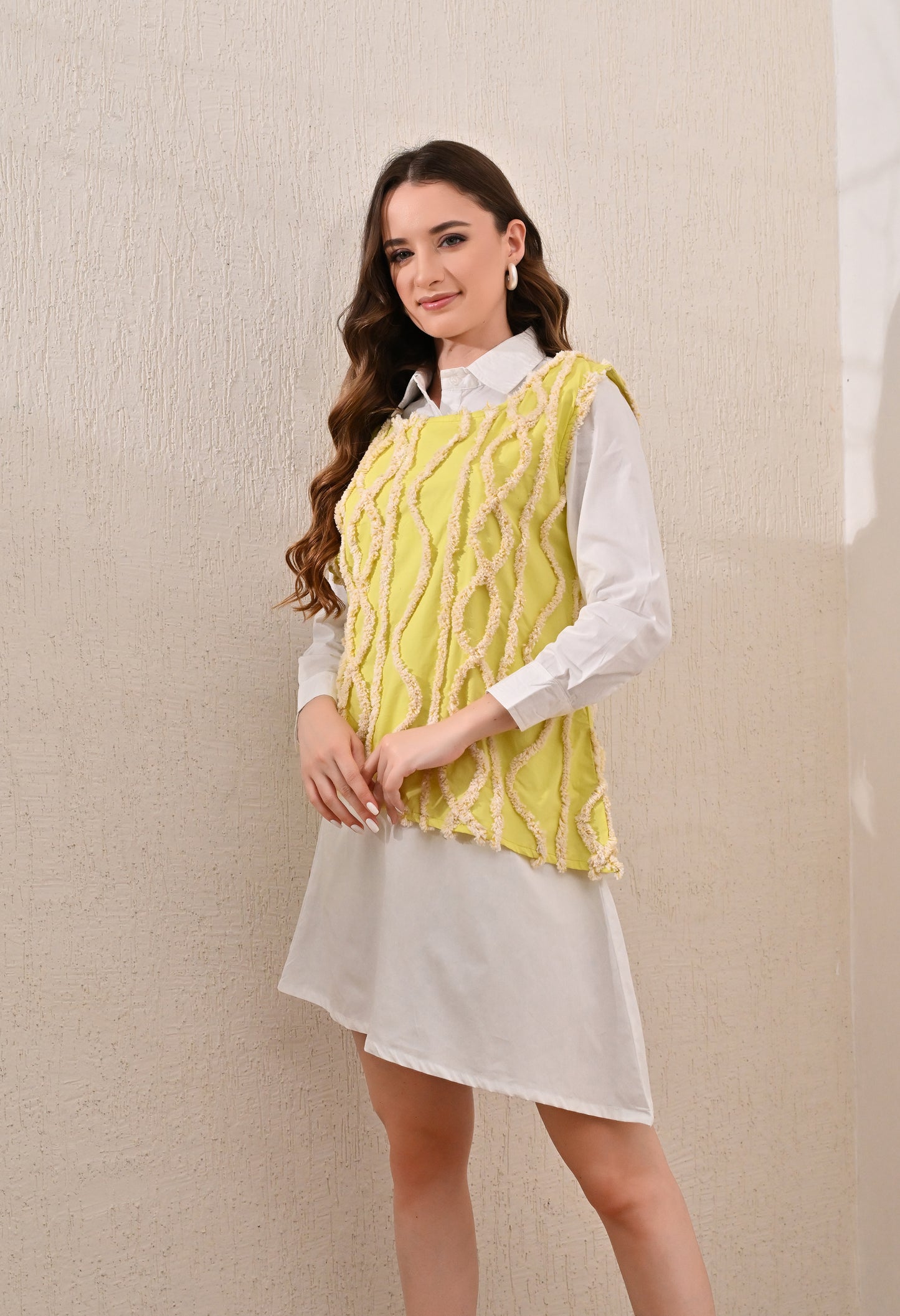 Yellow and White Coloblock shirt dress