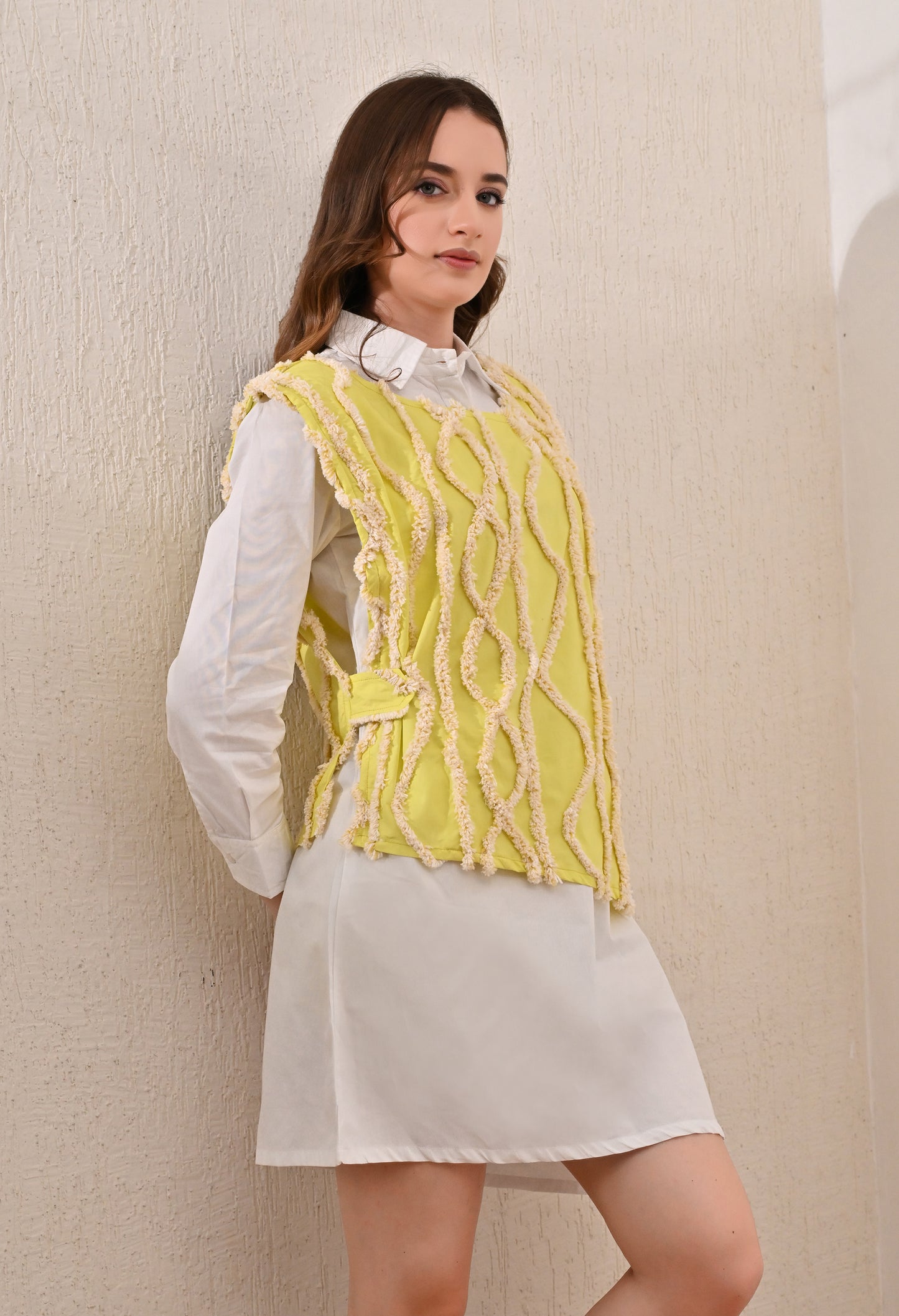 Yellow and White Coloblock shirt dress