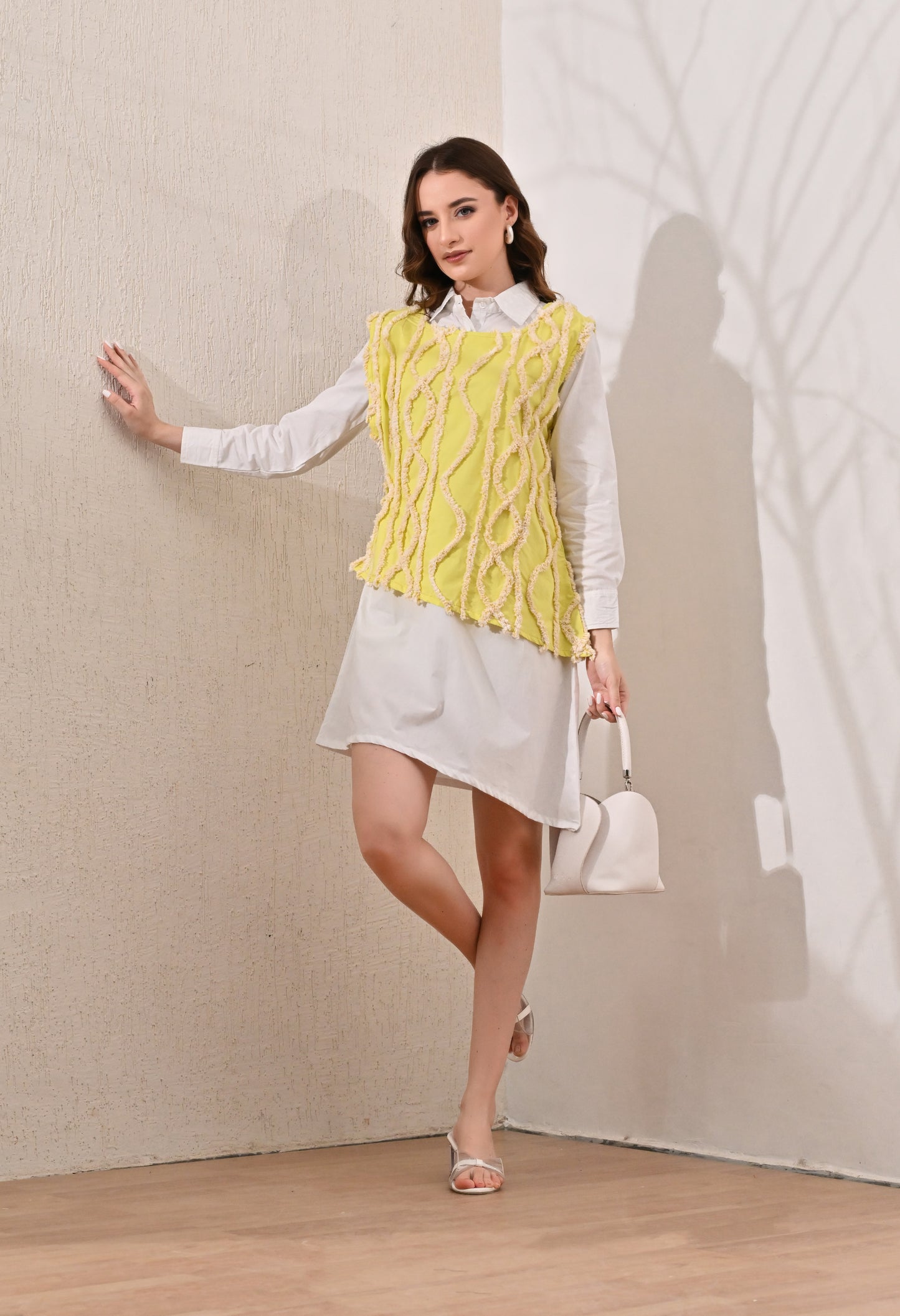 Yellow and White Coloblock shirt dress