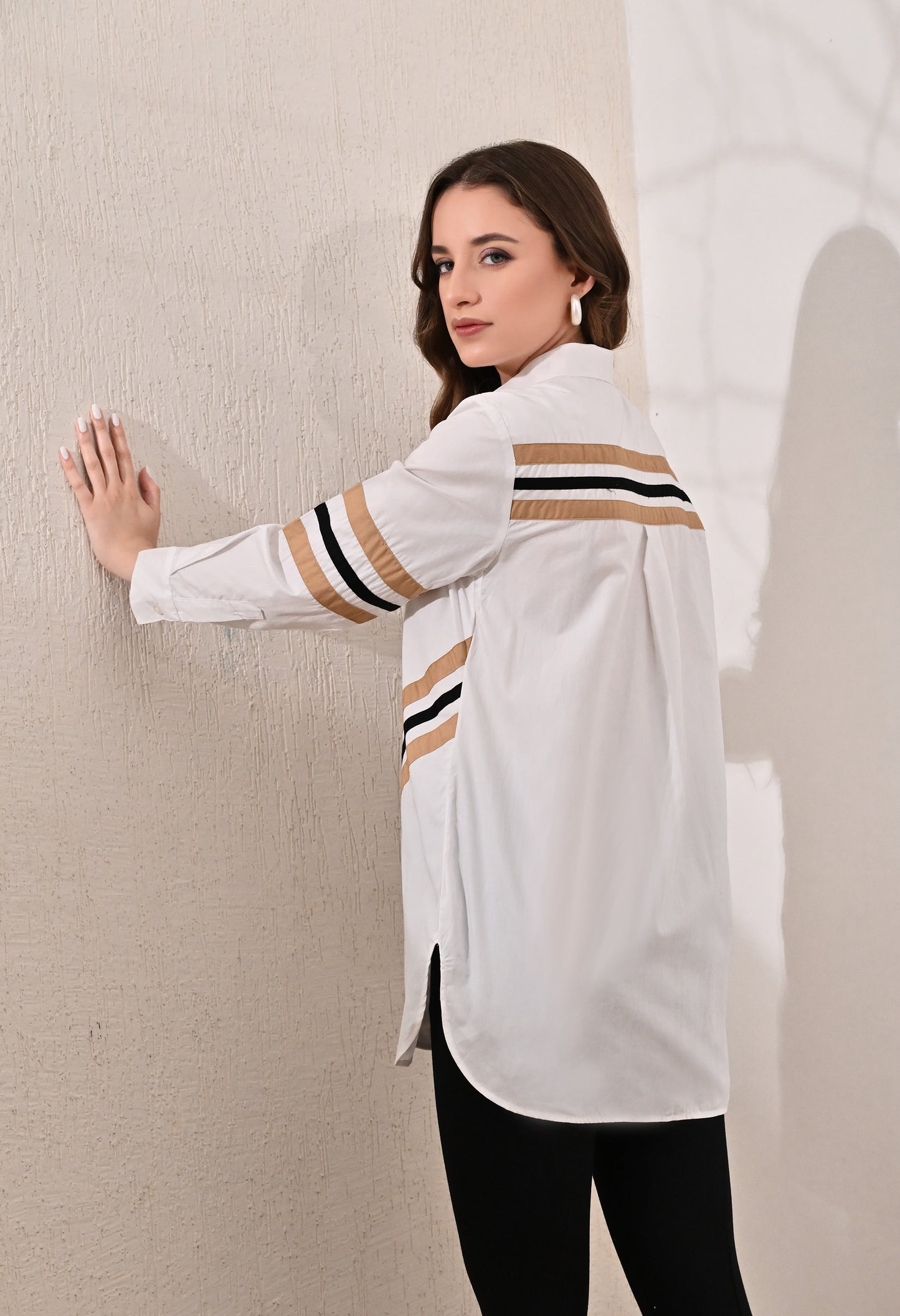 Anysa Signature Beige and Black Striped Shirt