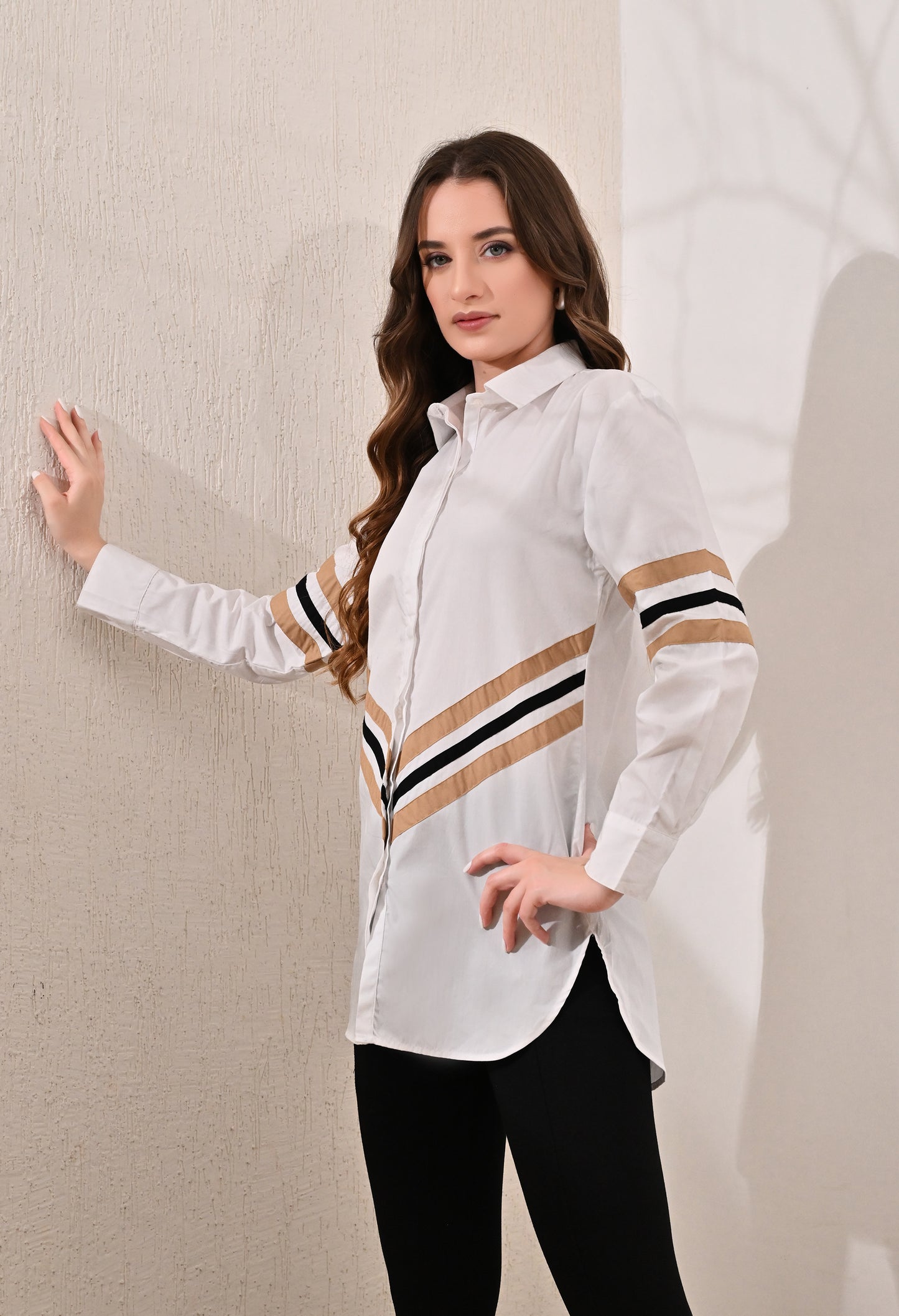 Anysa Signature Beige and Black Striped Shirt