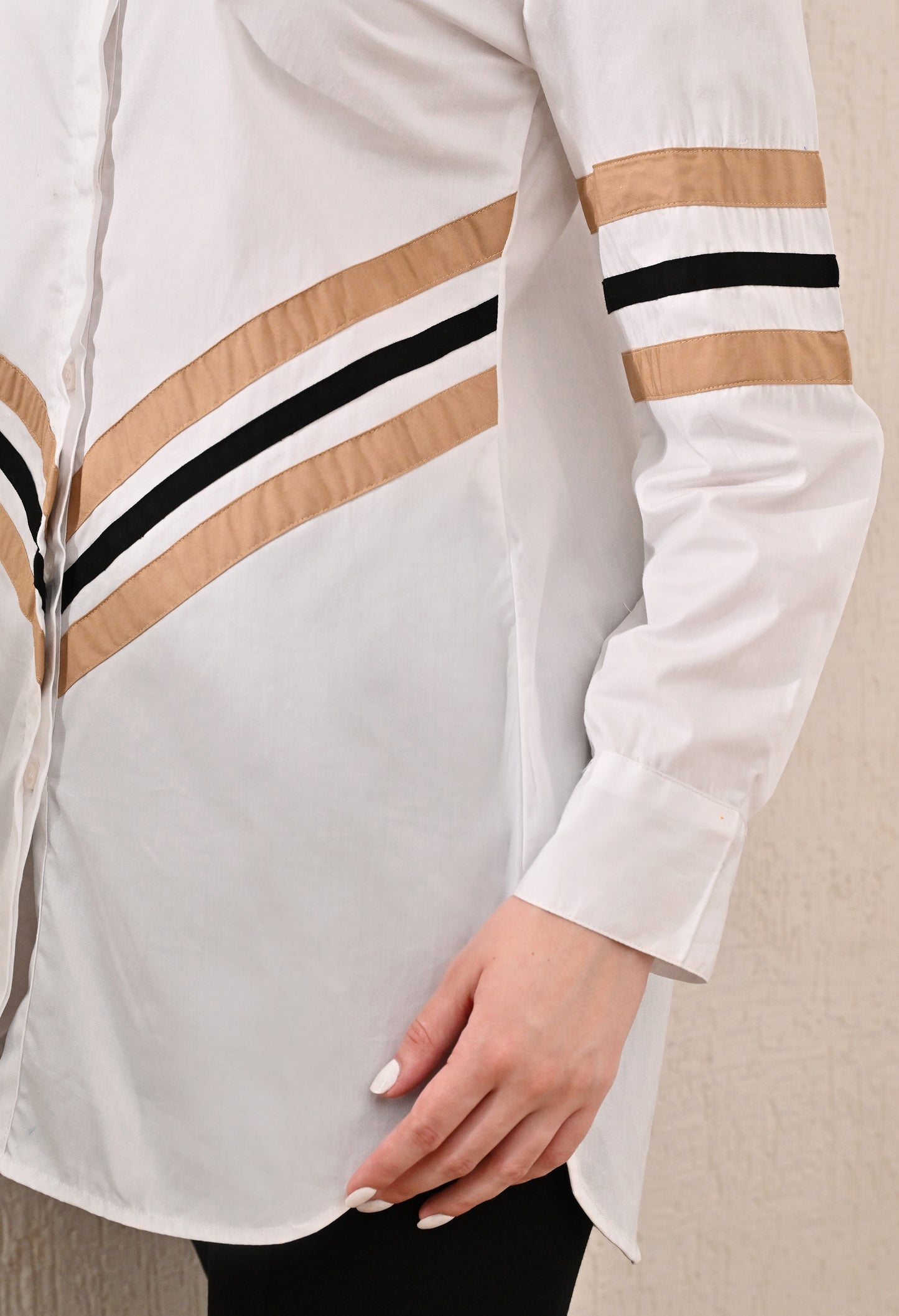 Anysa Signature Beige and Black Striped Shirt