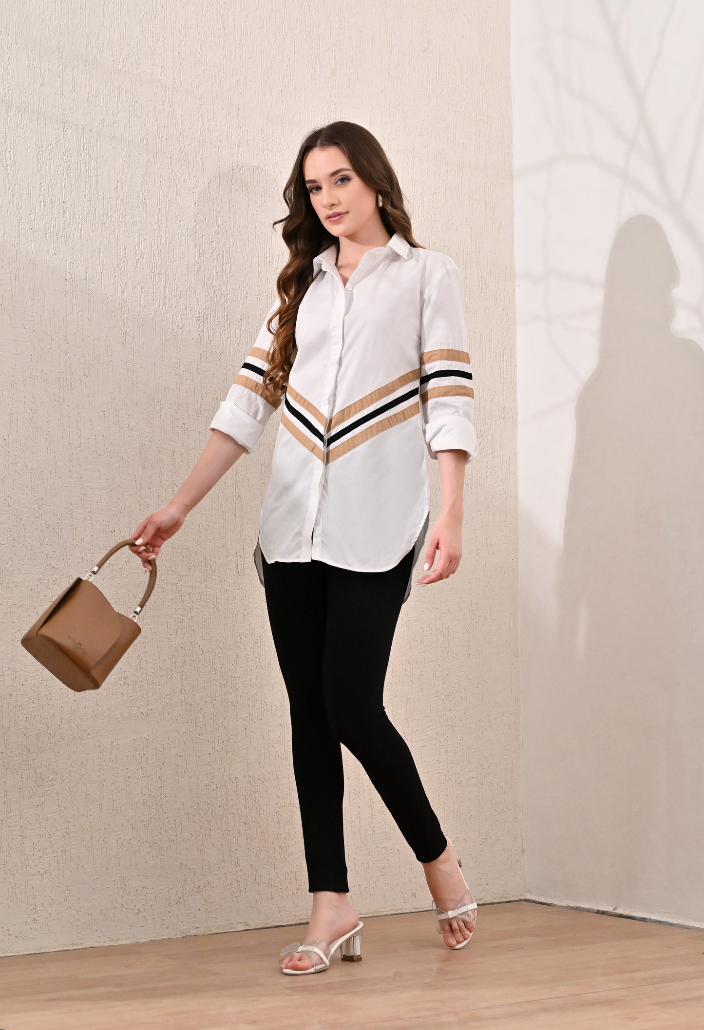 Anysa Signature Beige and Black Striped Shirt