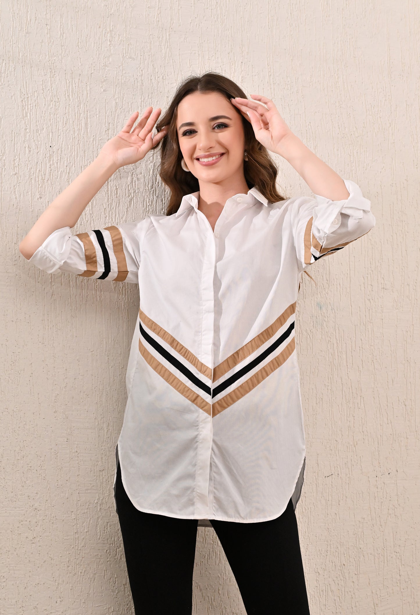 Anysa Signature Beige and Black Striped Shirt