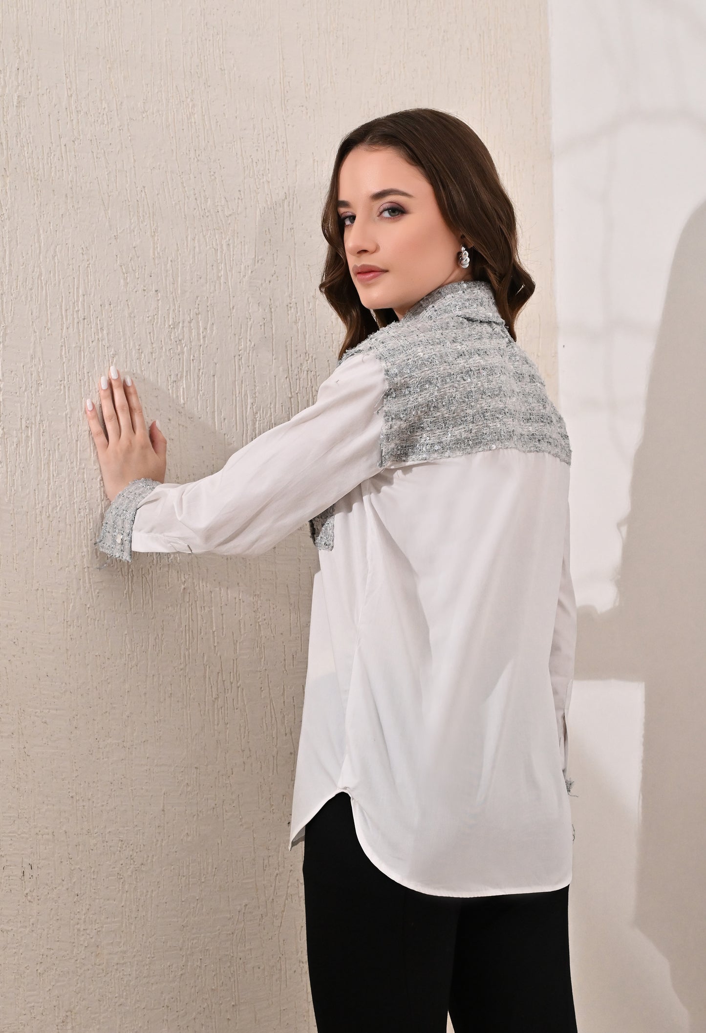 Anysa classic white and grey party shirt