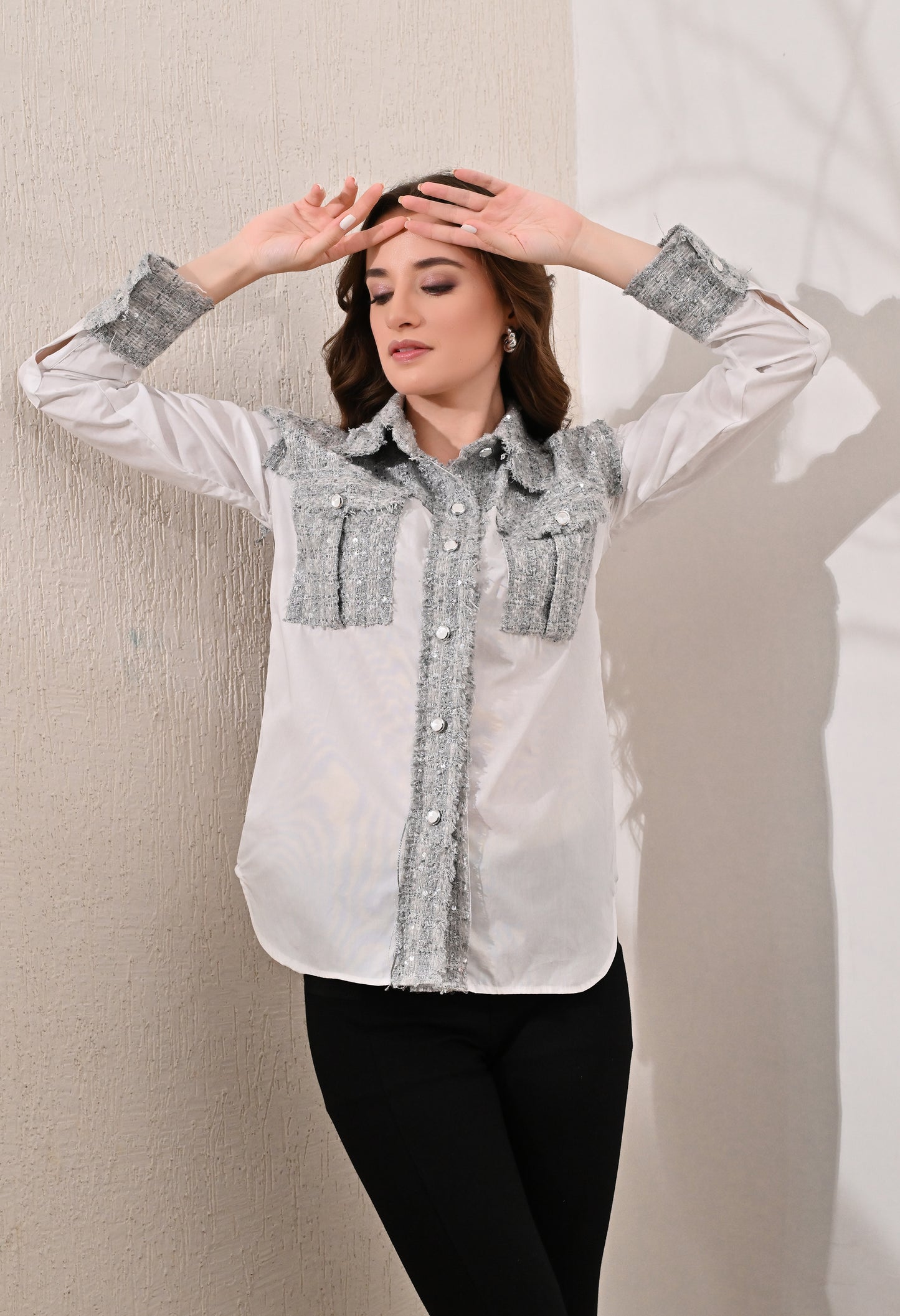 Anysa classic white and grey party shirt