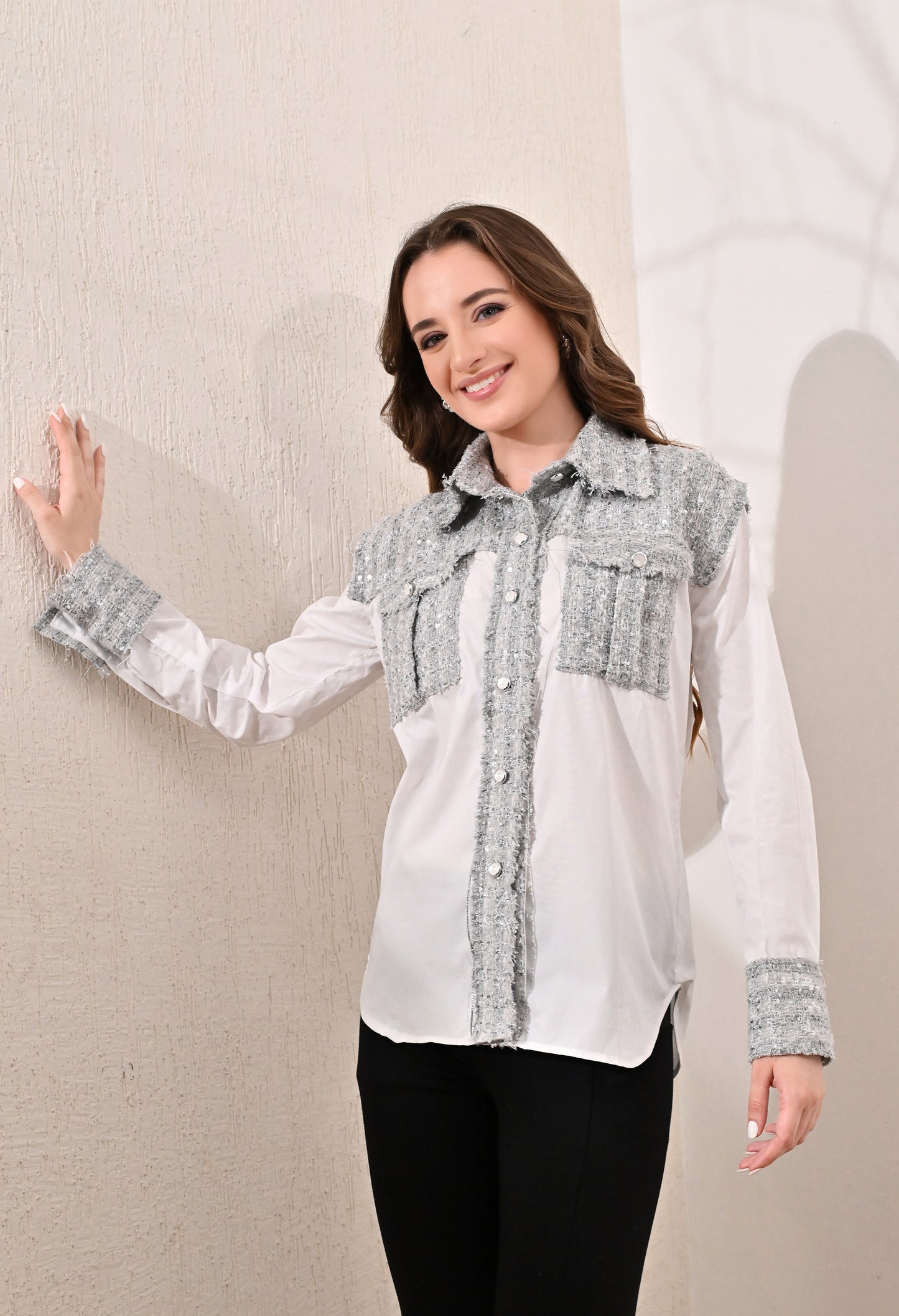 Anysa classic white and grey party shirt