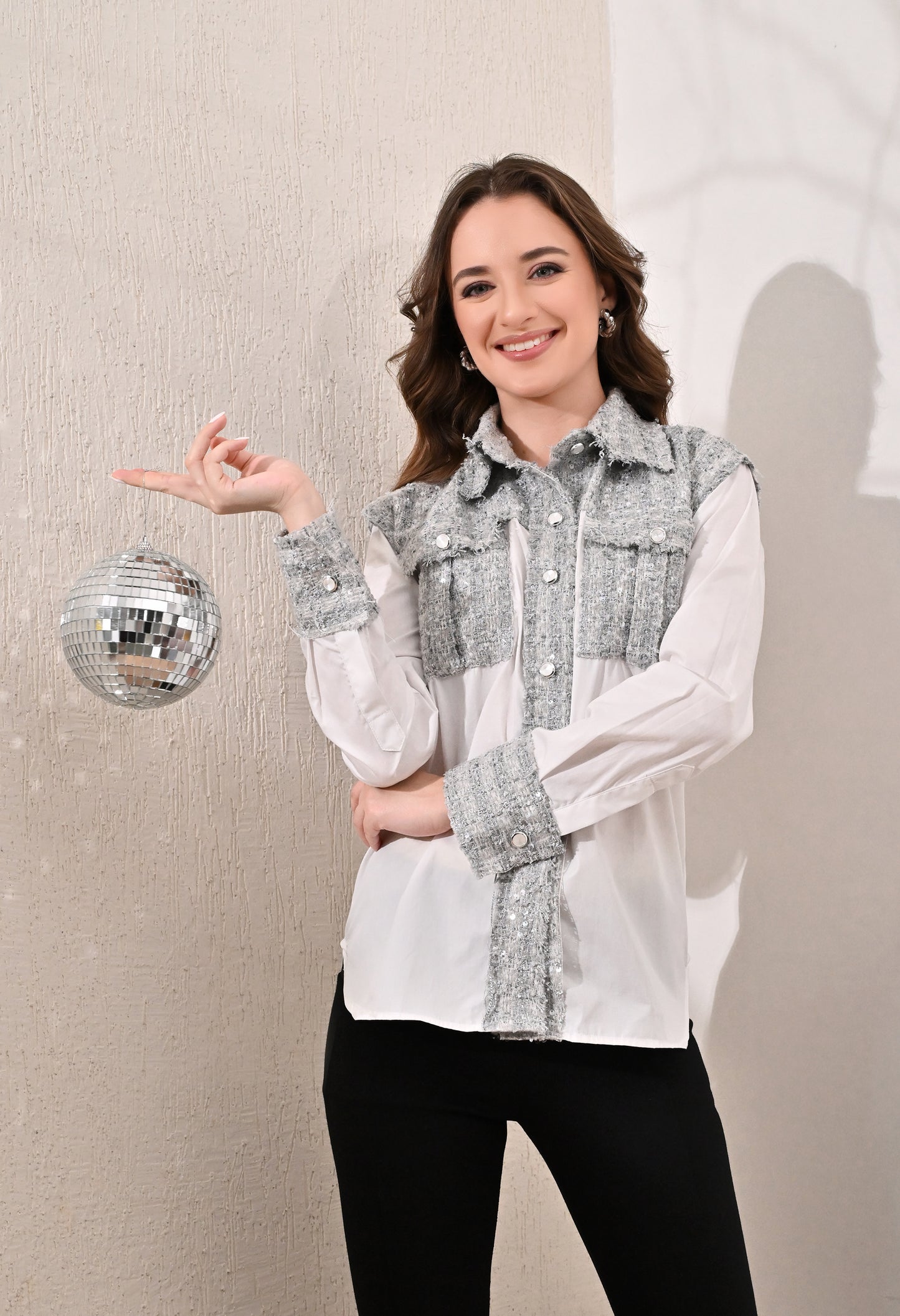 Anysa classic white and grey party shirt