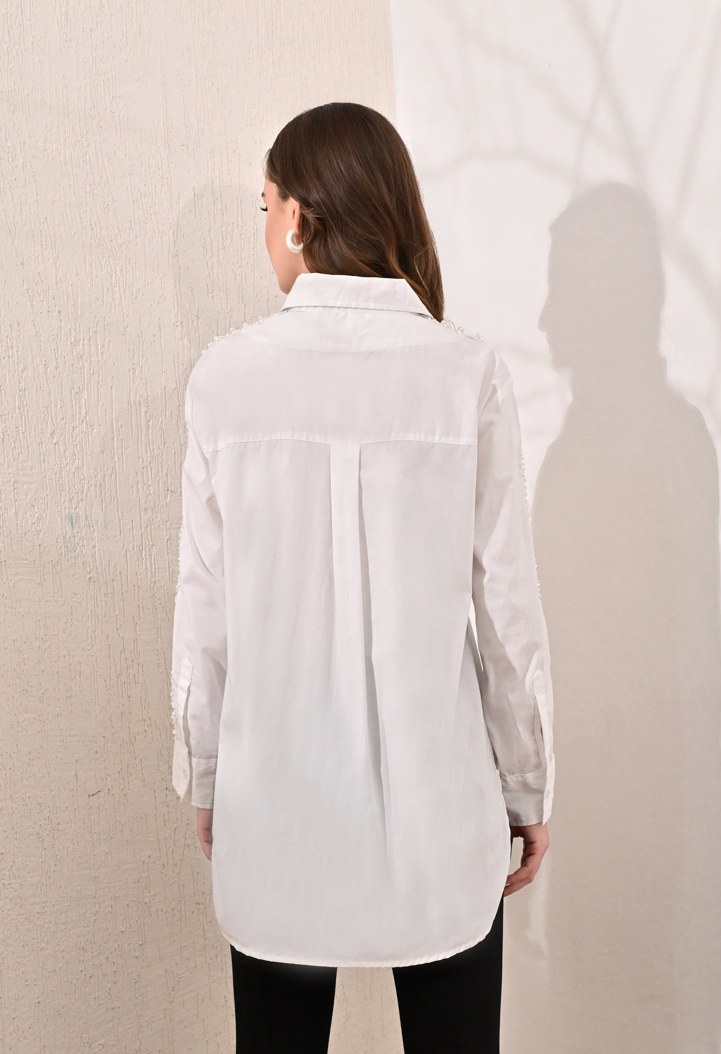 Anysa white shirt with pearl lace detail