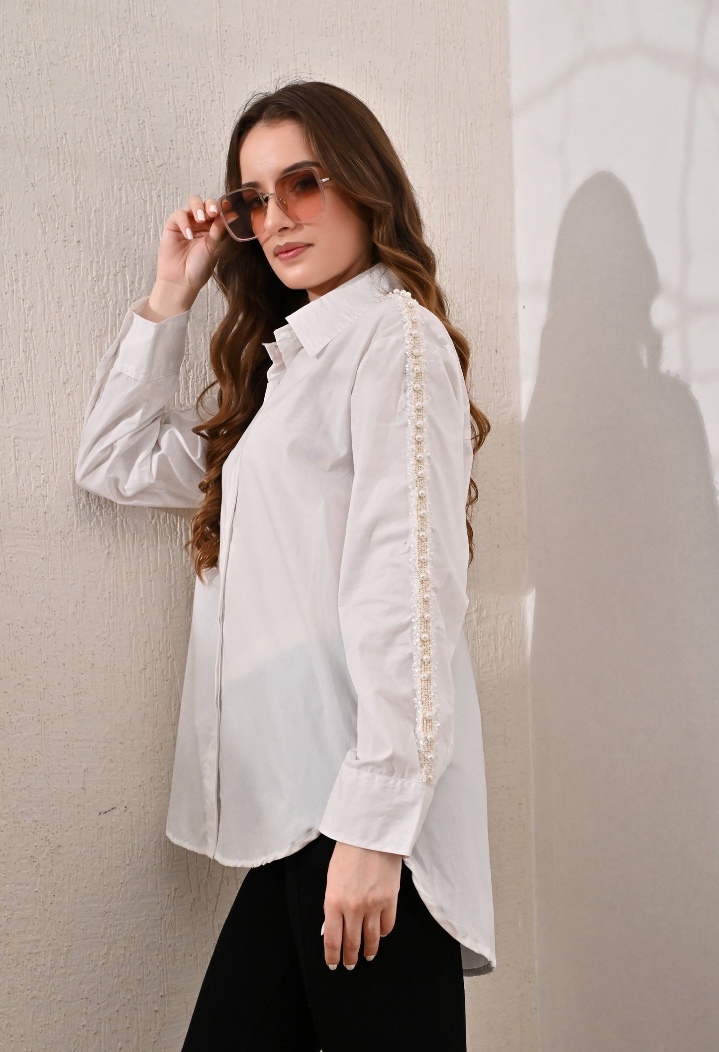 Anysa white shirt with pearl lace detail