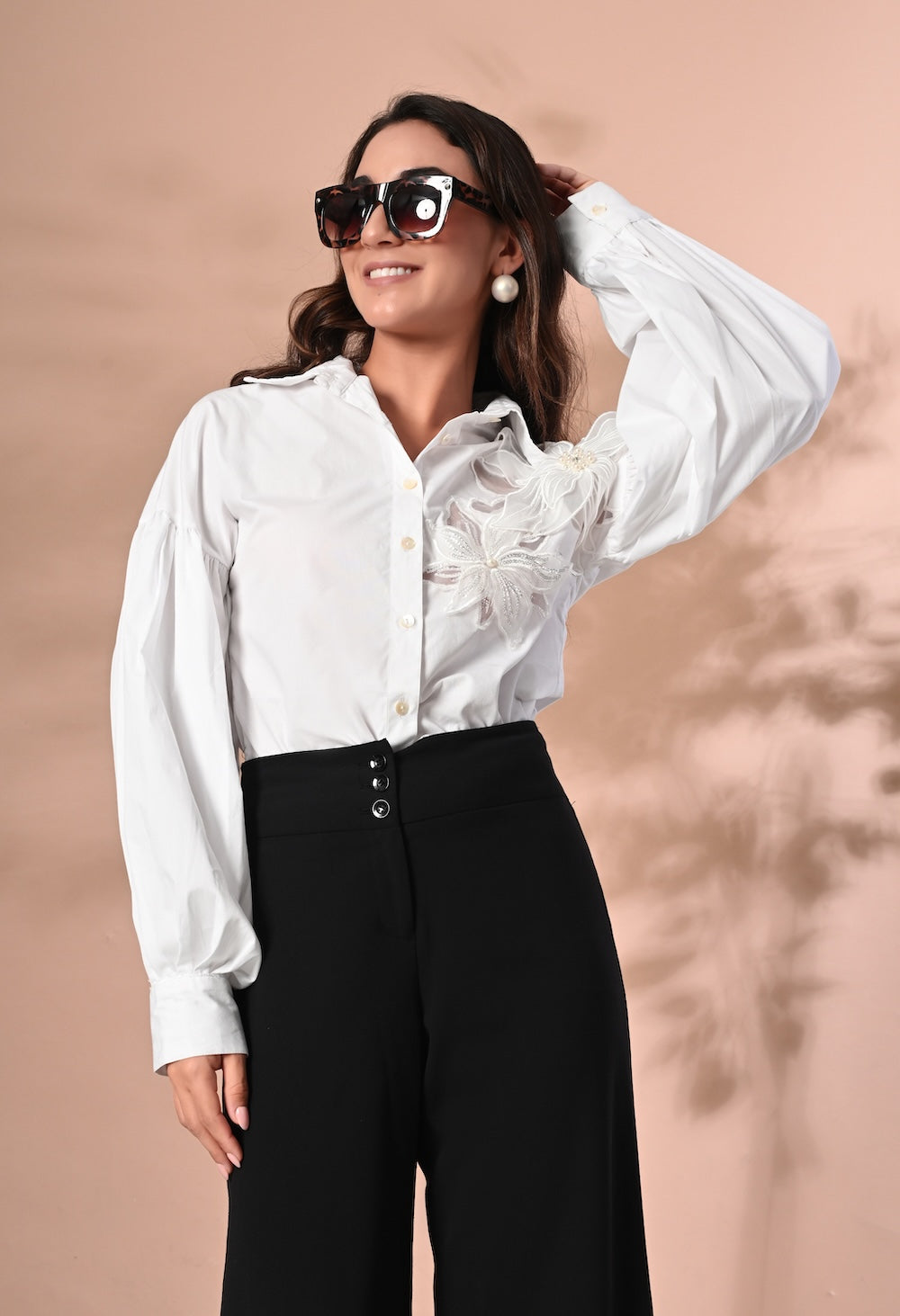 Anysa Signature white shirt with floral detailing