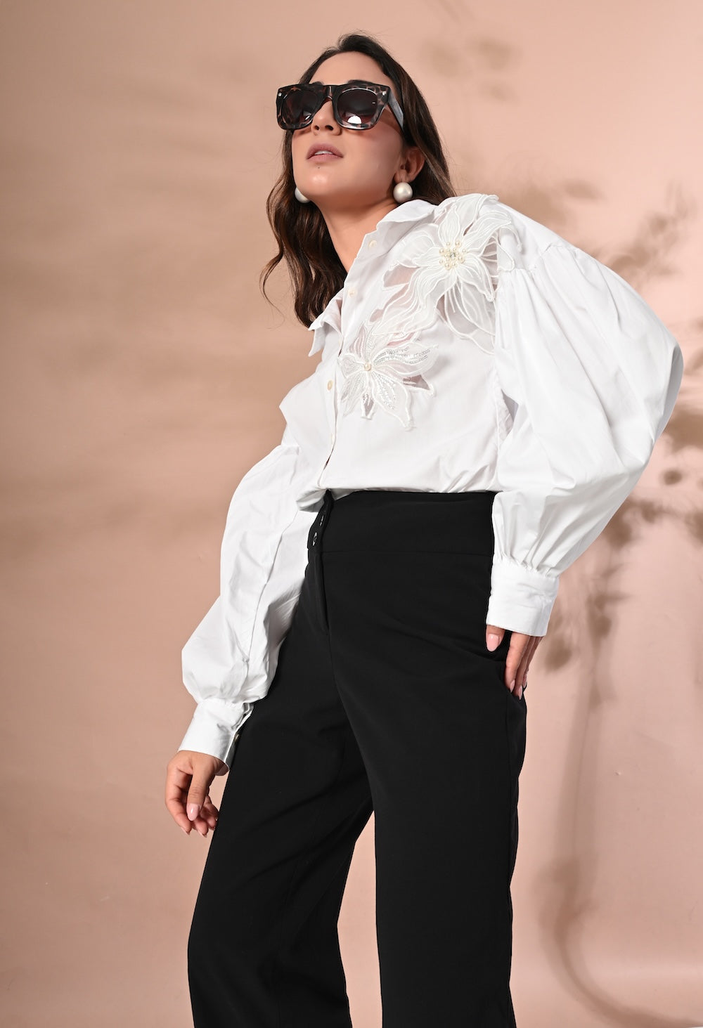 Anysa Signature white shirt with floral detailing