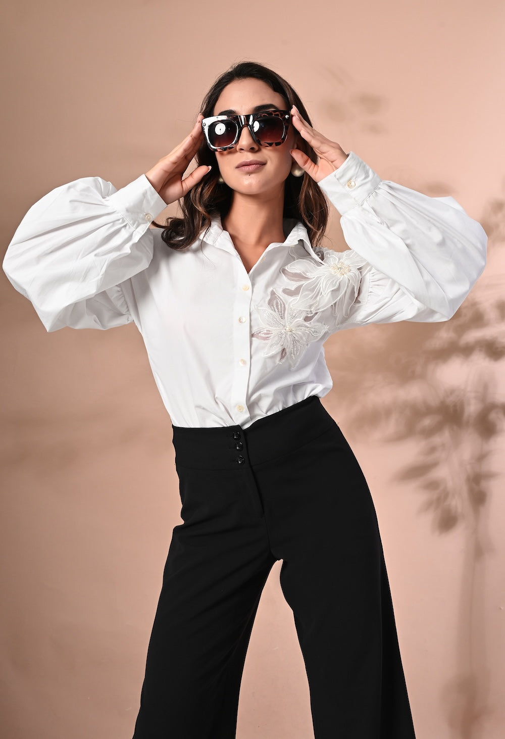 Anysa Signature white shirt with floral detailing