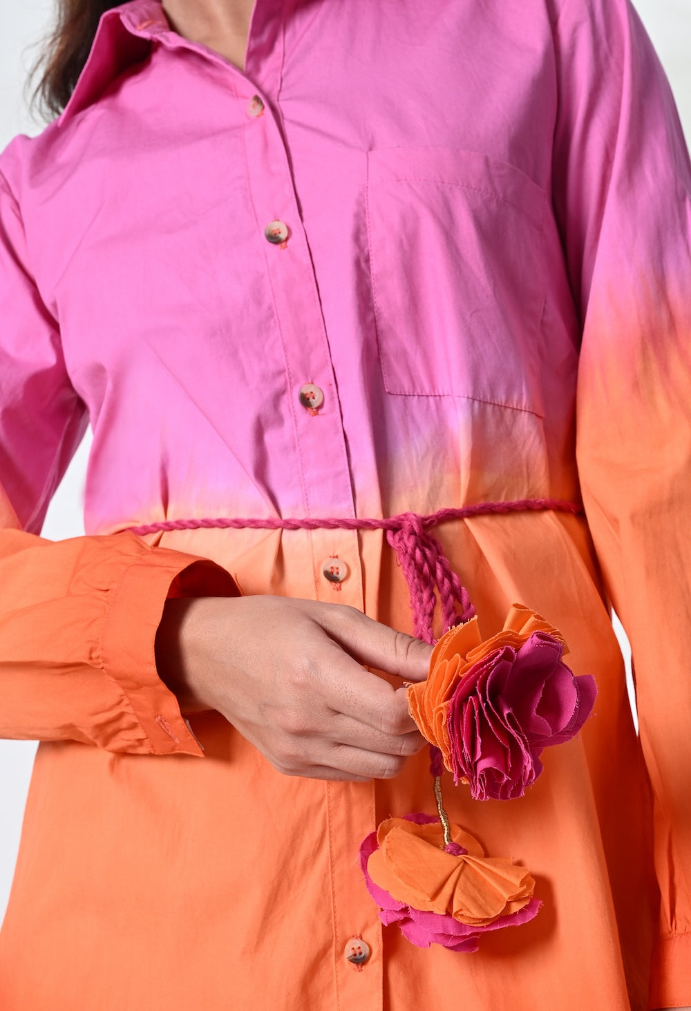 Pink and orange shaded shirt dress