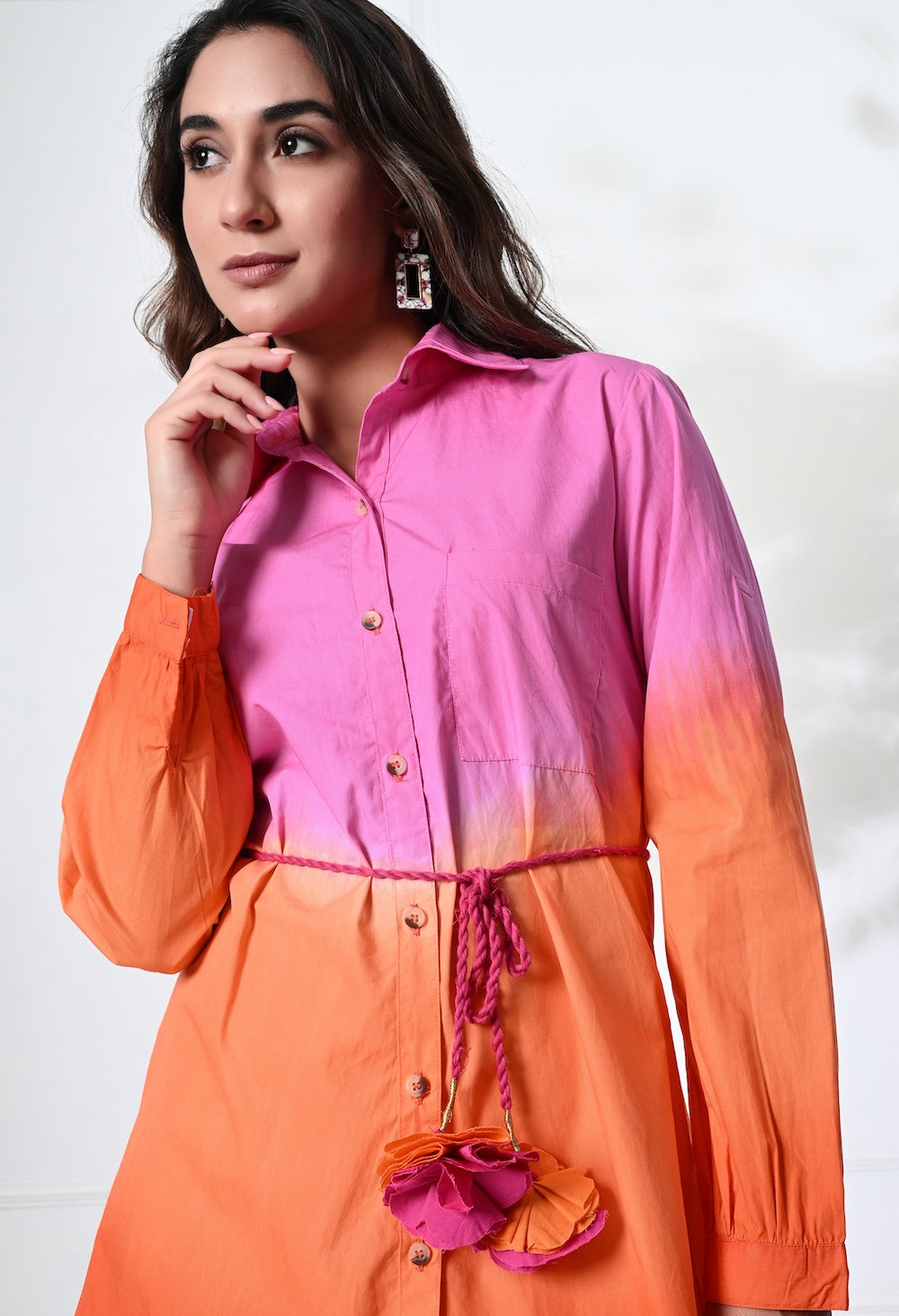 Pink and orange shaded shirt dress